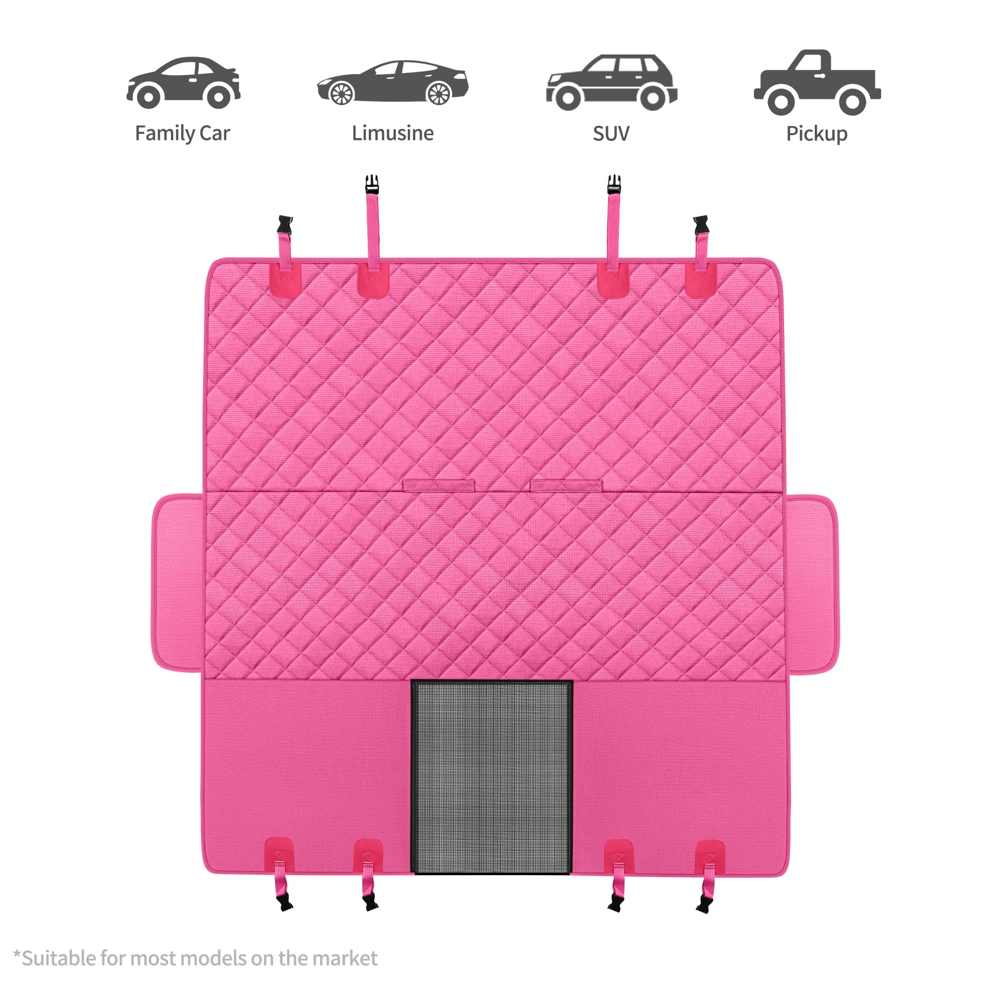 GXT autostoelhoes voor honden, beschermer voor auto's met mesh paneel, krasbestendig, antislip, waterdicht materiaal, verbeterde versie met hondenriem, zwart