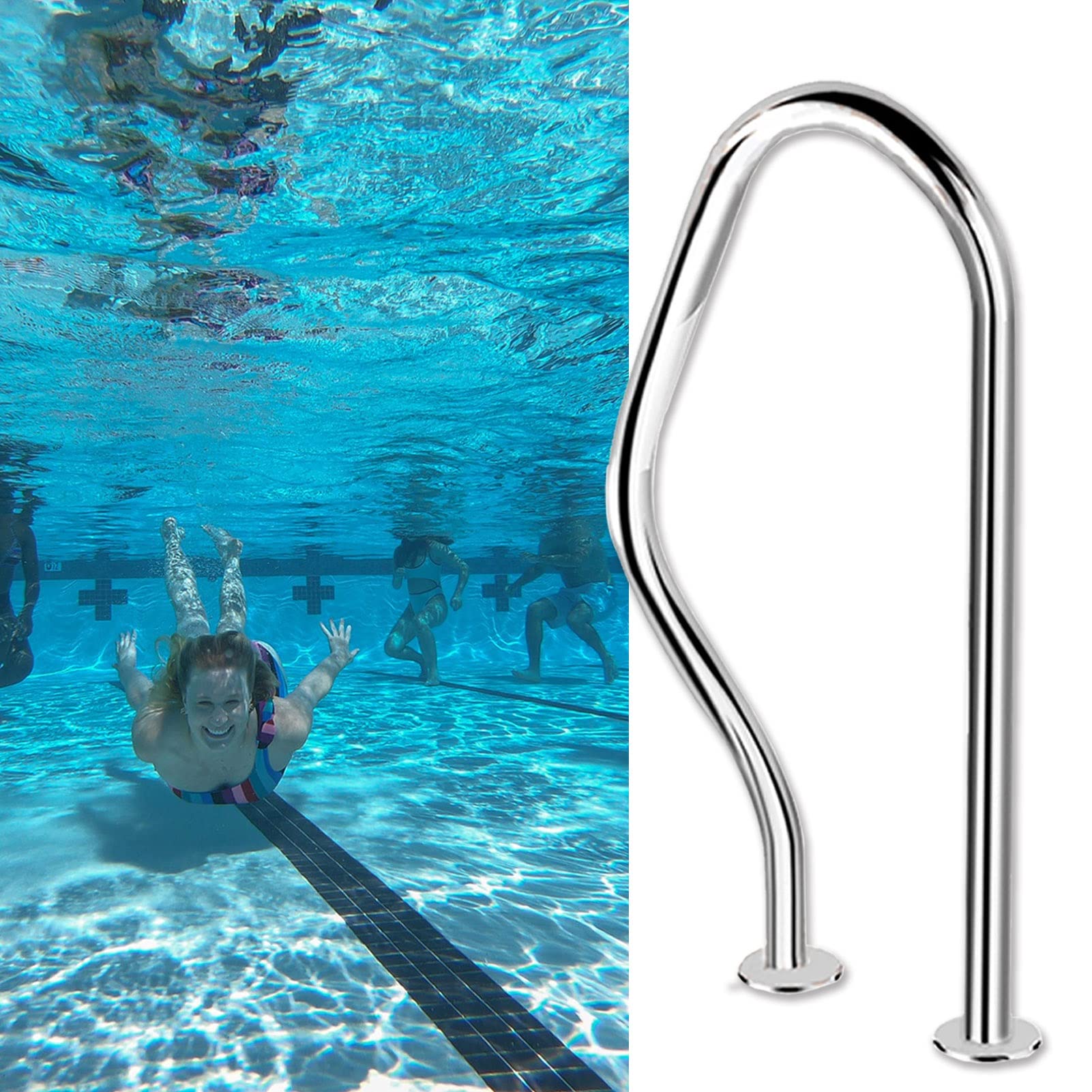 Swimming Pool Safety Hand Rail Pool Safety Handrails, Swimming Pool Stair Railings, Grab Bars for Inground Pools, Stainless Steel Pool Handrail, 350 Lbs, Load Capacity with Accessories