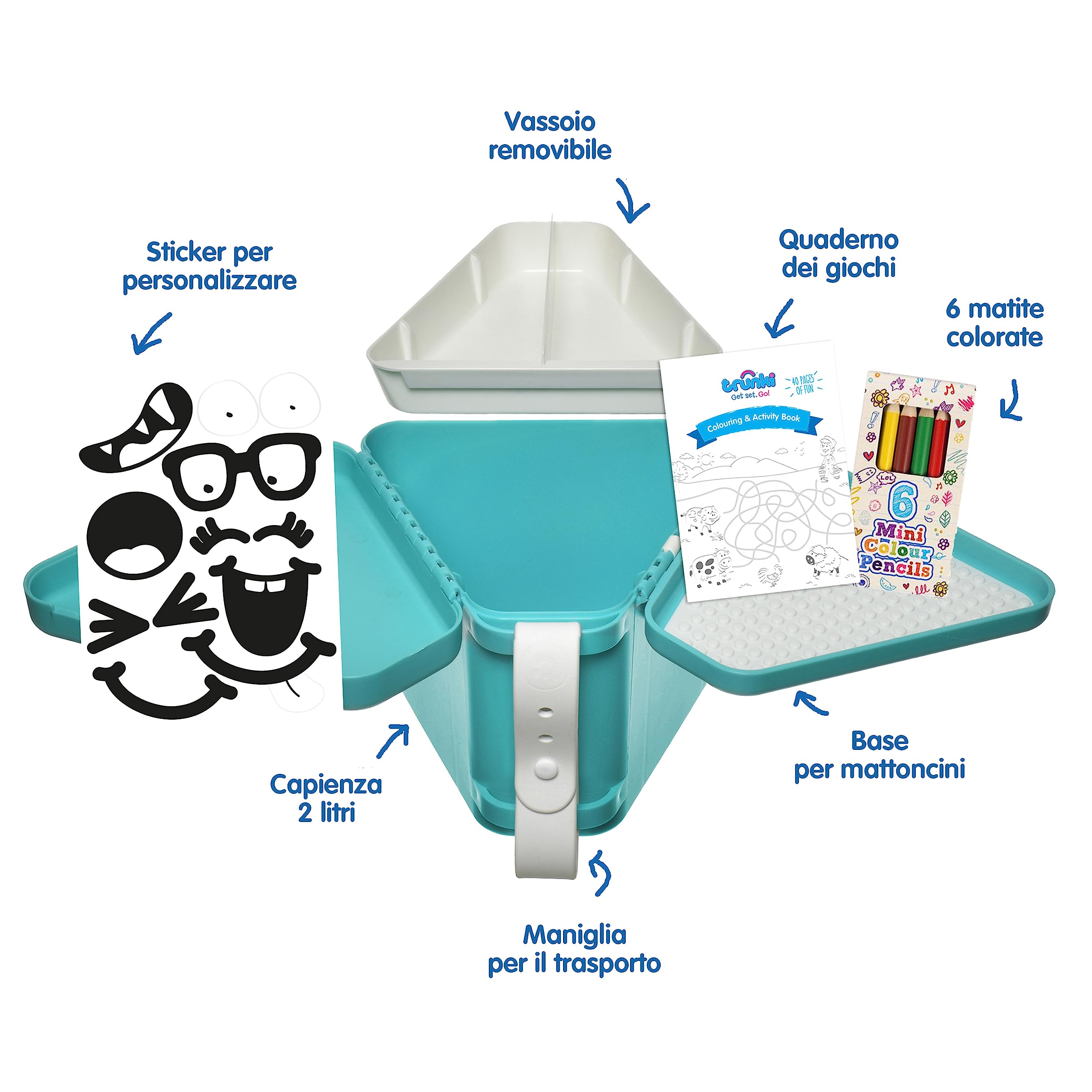 Trunki TeeBee - Vassoio da viaggio per bambini, con tavolino e scatola per giocattoli da viaggio per seggiolino auto o in viaggio, colore: foglia di tè