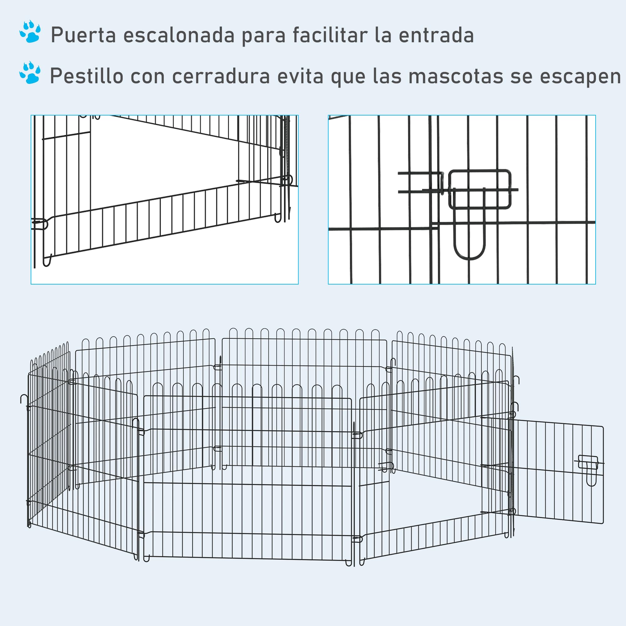 PawHut Parque Perros Jaula Plegable Mascotas Cerca Entrenamiento Cachorros 8 Vallas (71x61cm)