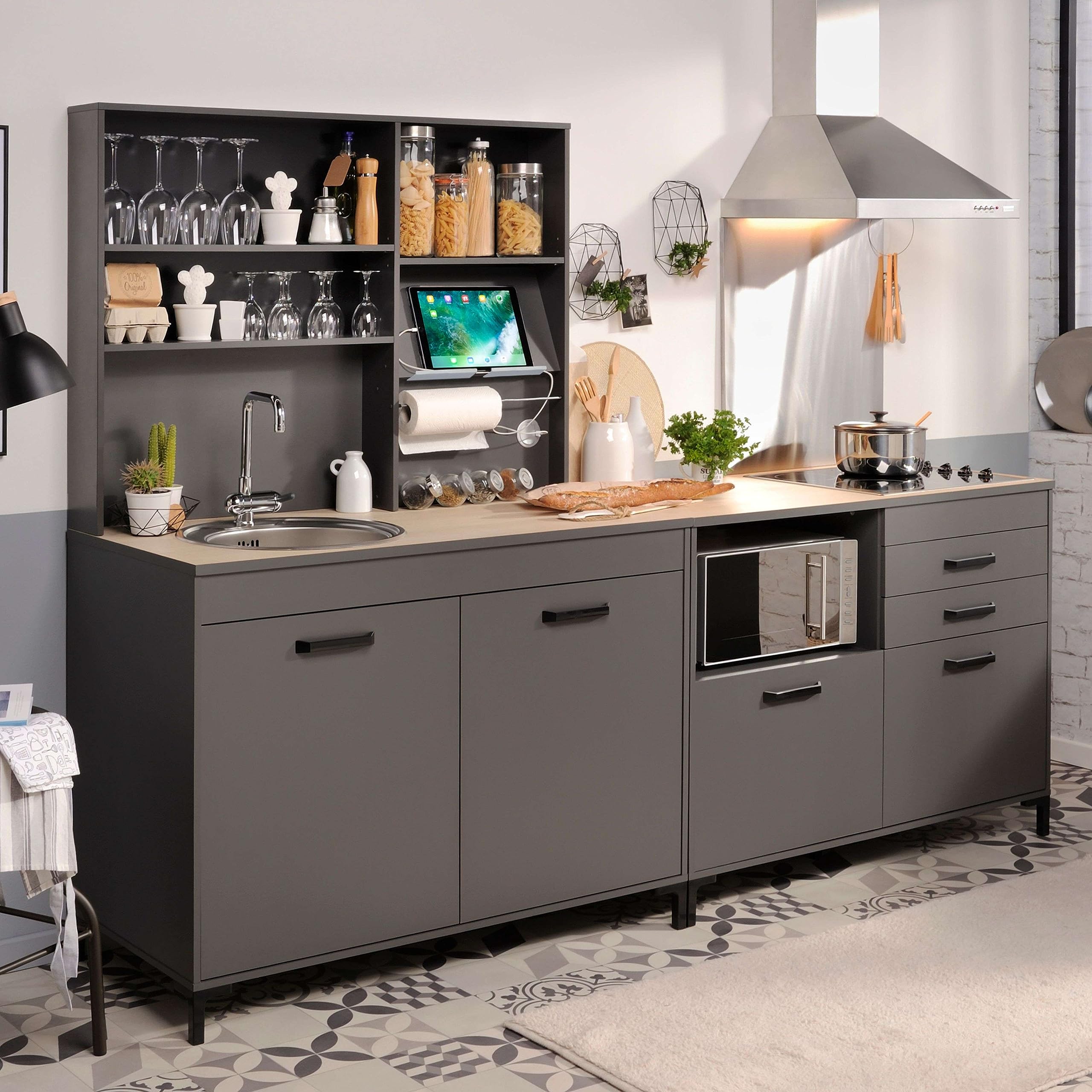 Miroytengo Módulo Inferior de Cocina Smoke Estilo Industrial en Color Gris y Roble con 2 Puertas 118 cm