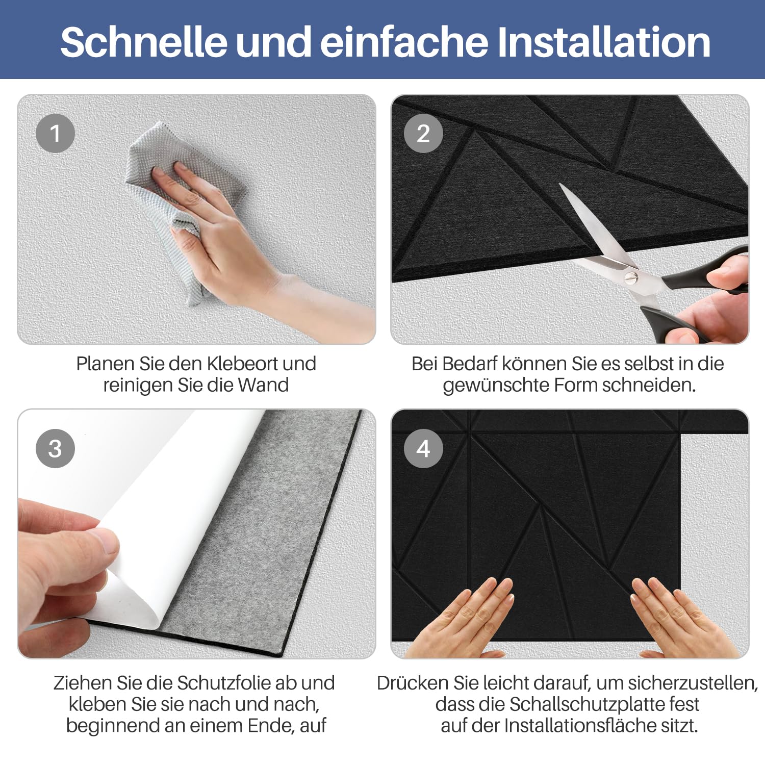 Lot de 12 panneaux acoustiques autocollants - Noir - Motif triangulaire - 30 x 30 x 0,9 cm - Panneaux acoustiques - Absorbeur de bruit - Tapis d'insonorisation