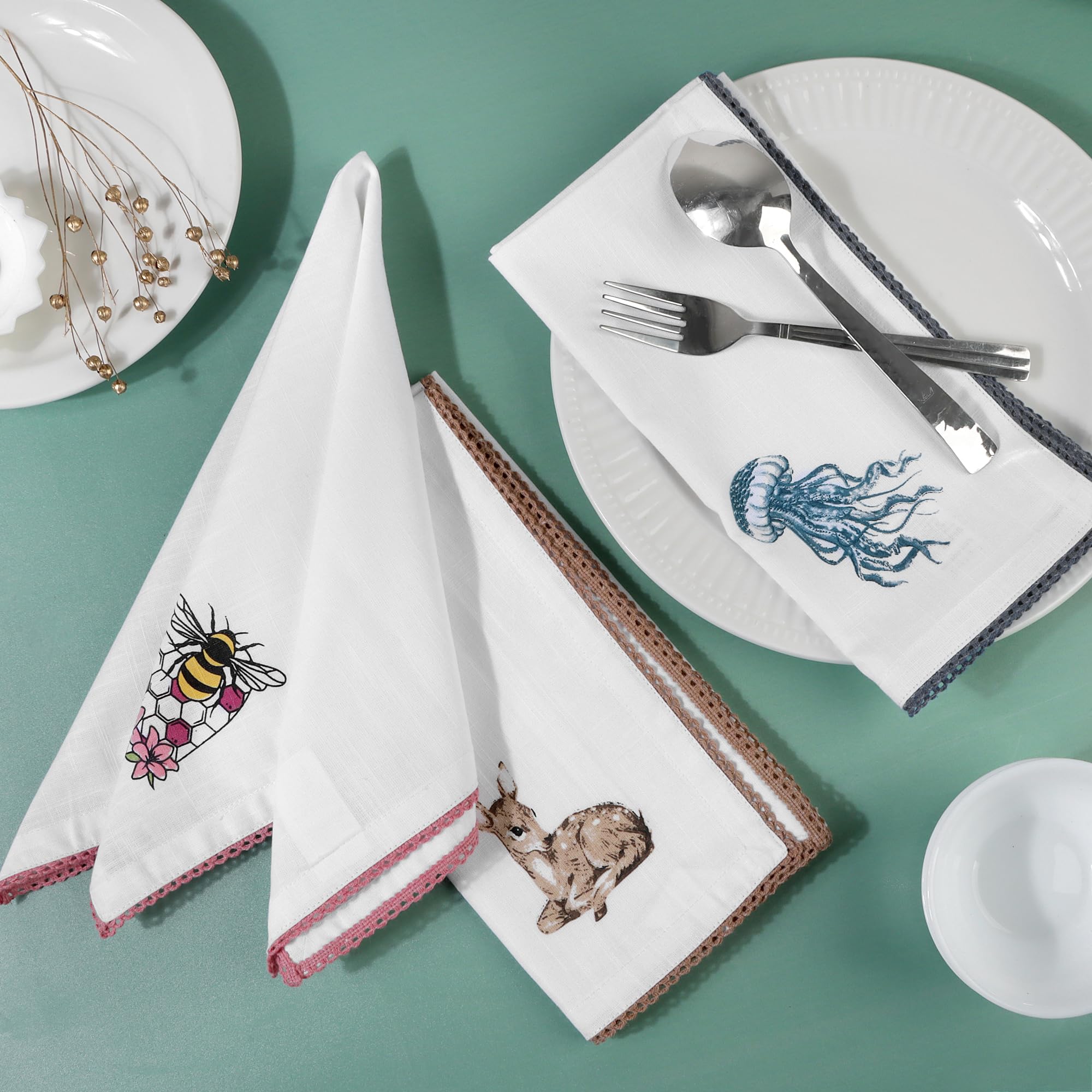 FINGERCRAFT Lot de 12 serviettes de table en tissu, en lin mélangé de coton, pour dîner, coins mitrés, parfaites pour les fêtes, dîners, mariages, cocktails, Noël, Pâques, 20 x 20 cm