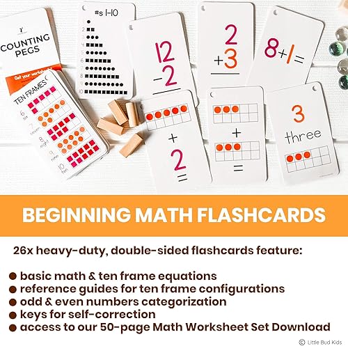 Miniatura 4 de LITTLE BUD KIDS Counting Pegs - Un juego de matemáticas de diez marcos con tarjetas flash de suma y resta, un juguete de matemáticas Montessori de