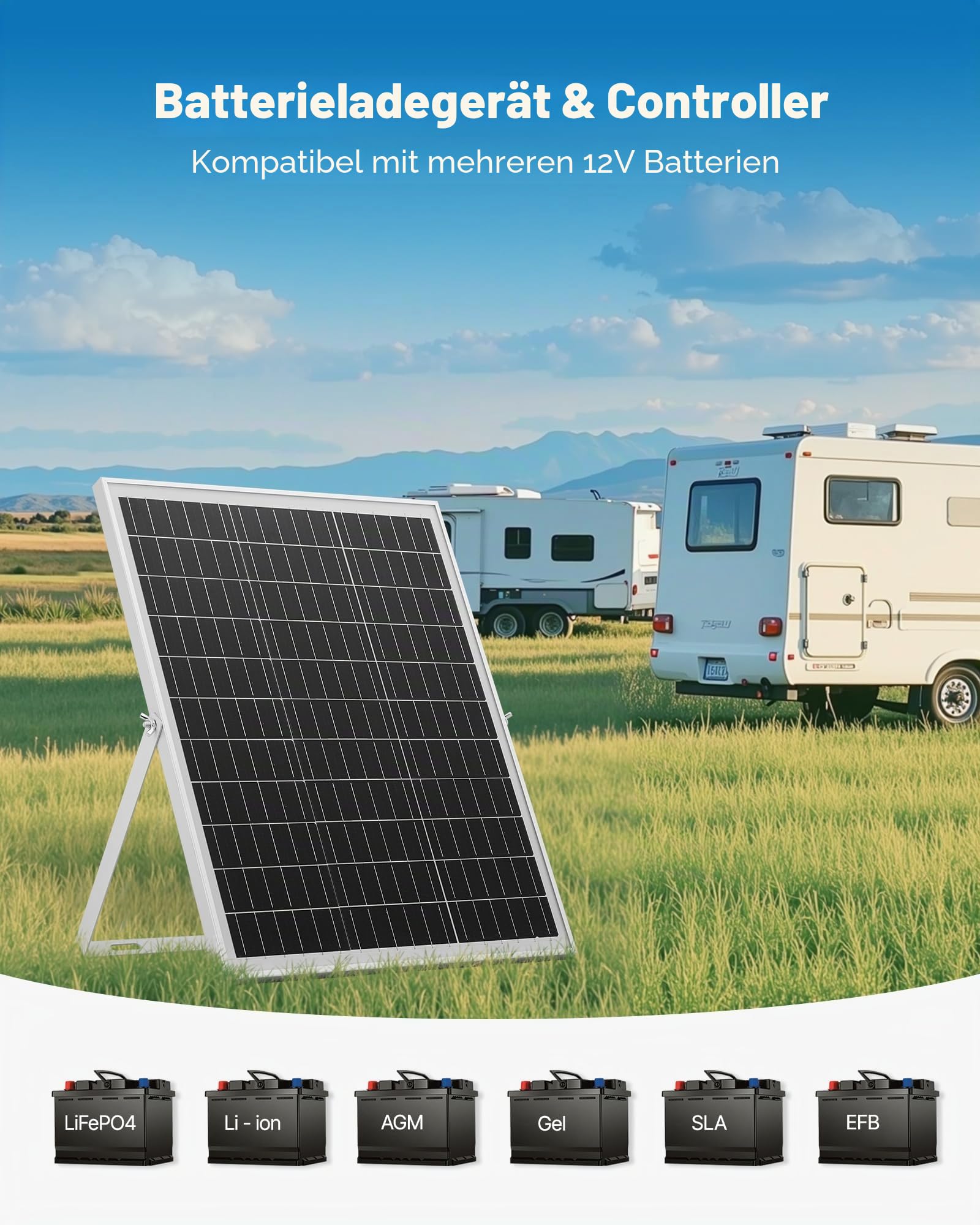 VEVOR 12V Monokristallines Solarpanel-Kit 25 W, Batterieladegerät mit MPPT-Controller, IP67 wasserdicht