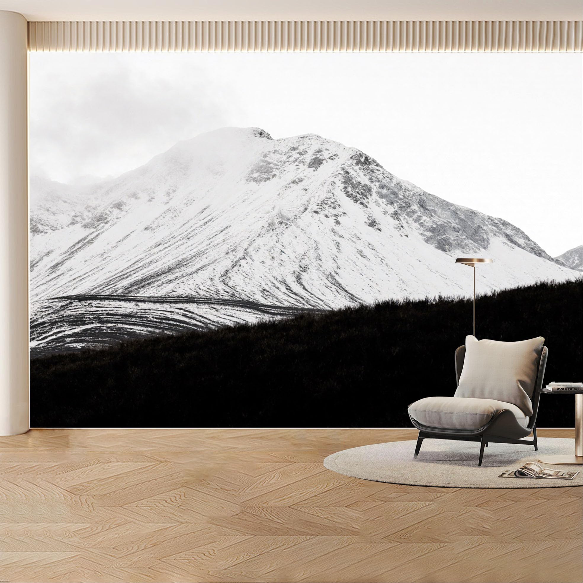 Custom Wall Mural Wallpaper Snowy Mountain Landscape， Nature， Modern， Large Wall Art， Minimalist， Misty for Living Room， Bedroom， Office