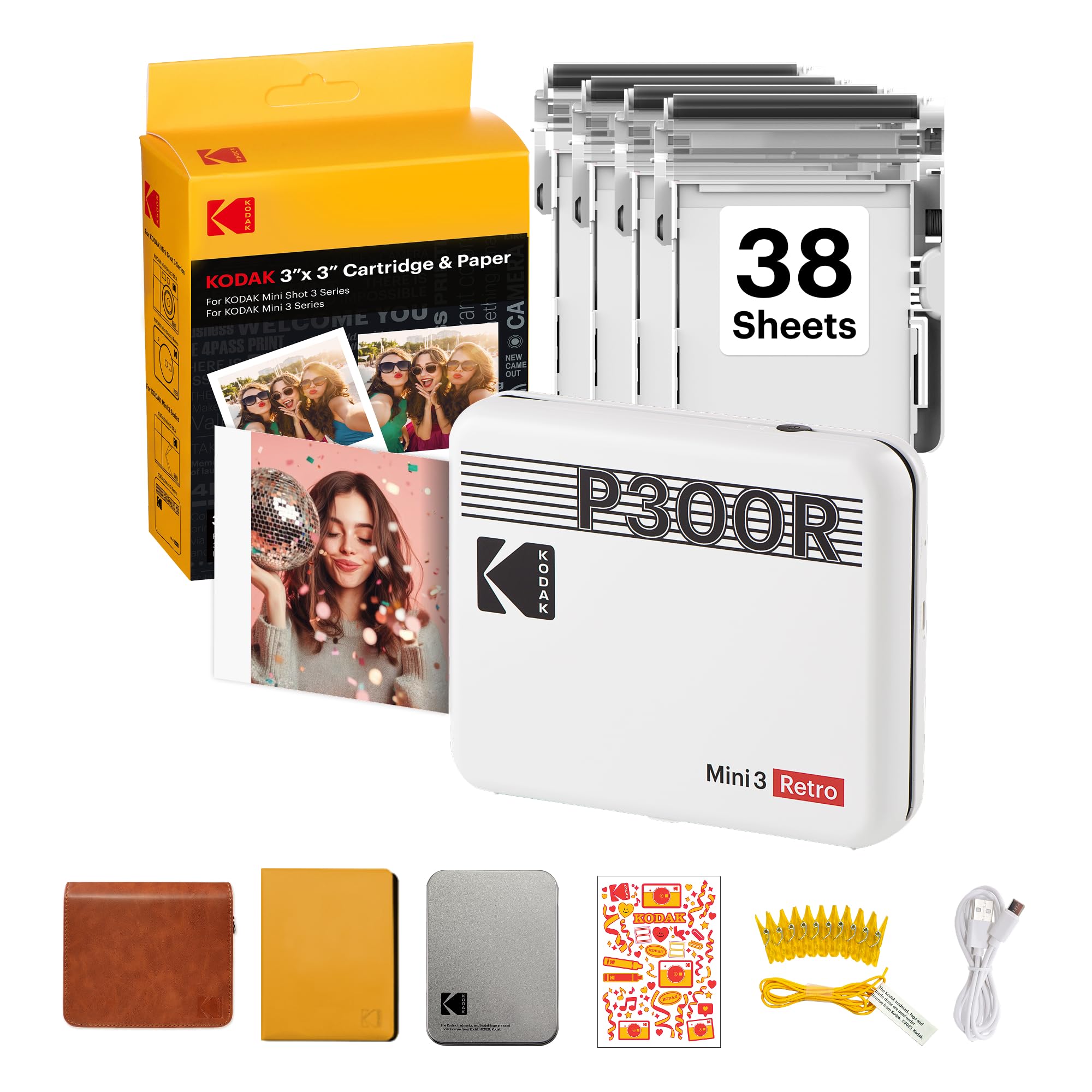 KODAK Mini 3 Retro 4PASS Portable Photo Printer (3x3 inches) + 68 Sheets Gift Bundle, White-image-26