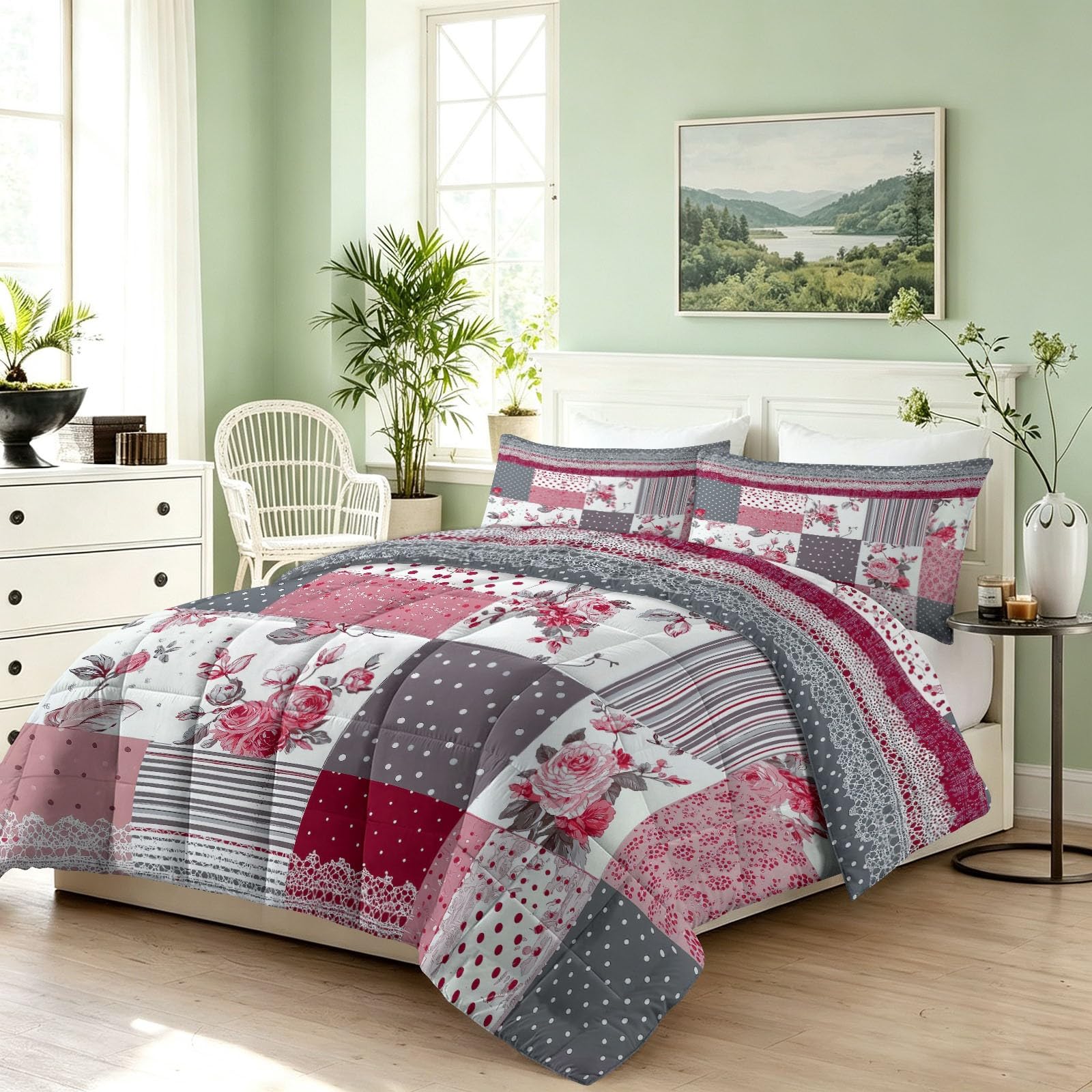 Poszewka na kołdrę w stylu retro, patchworkowa, pojedyncza, 7,5 Tog, 135 x 200 cm, dwustronna, lekka, w kropki, w paski, miękka, bez poszewki, na lato, kemping, wielokolorowa
