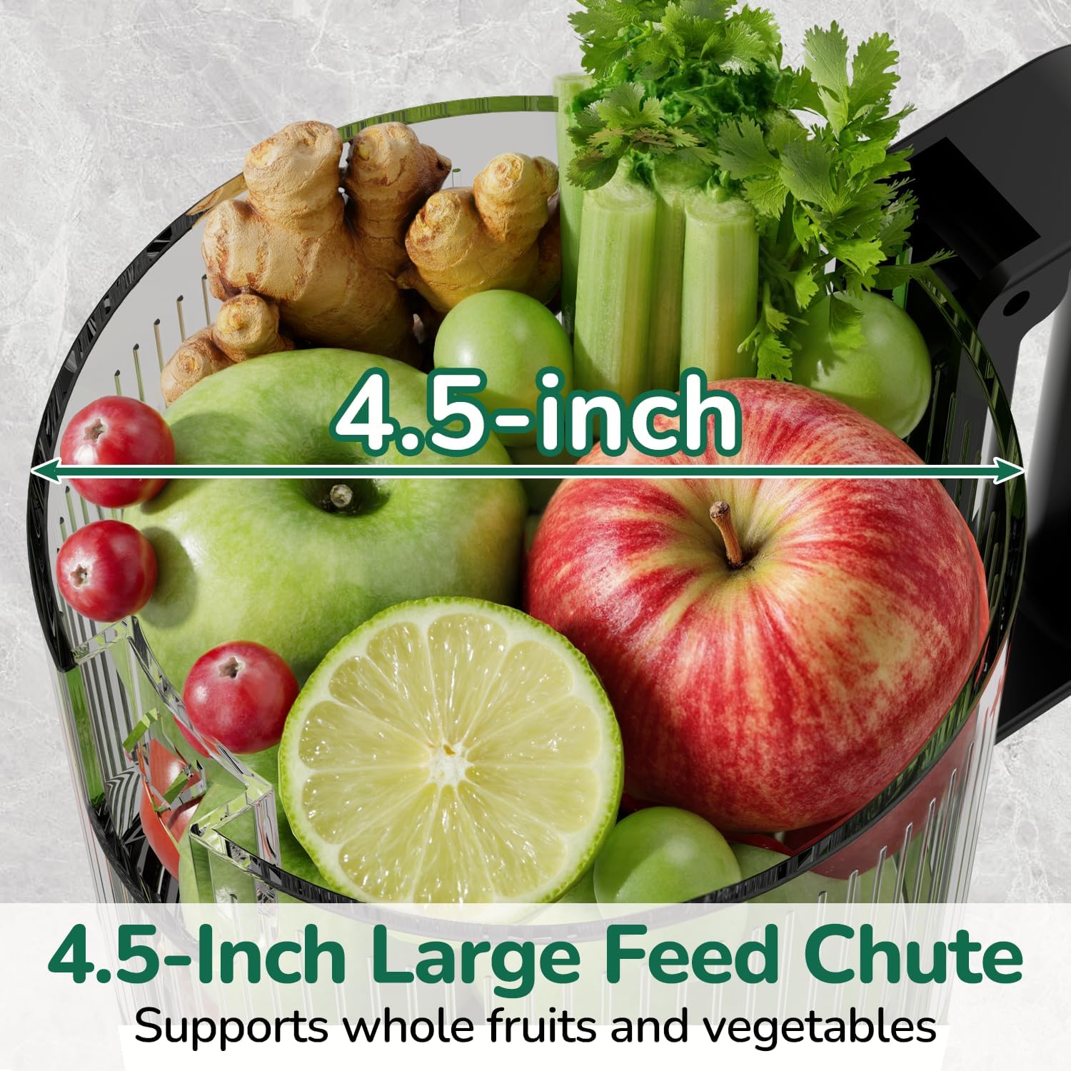 Canoly Cold Press Juicer, 350W Slow Juicer Machine with 4.5" Wide Feed Chute, Masticating Juicer Supports Whole Fruits & Vegetables, Reverse Function, Easy to Clean with Brush, Space Black - Image 2