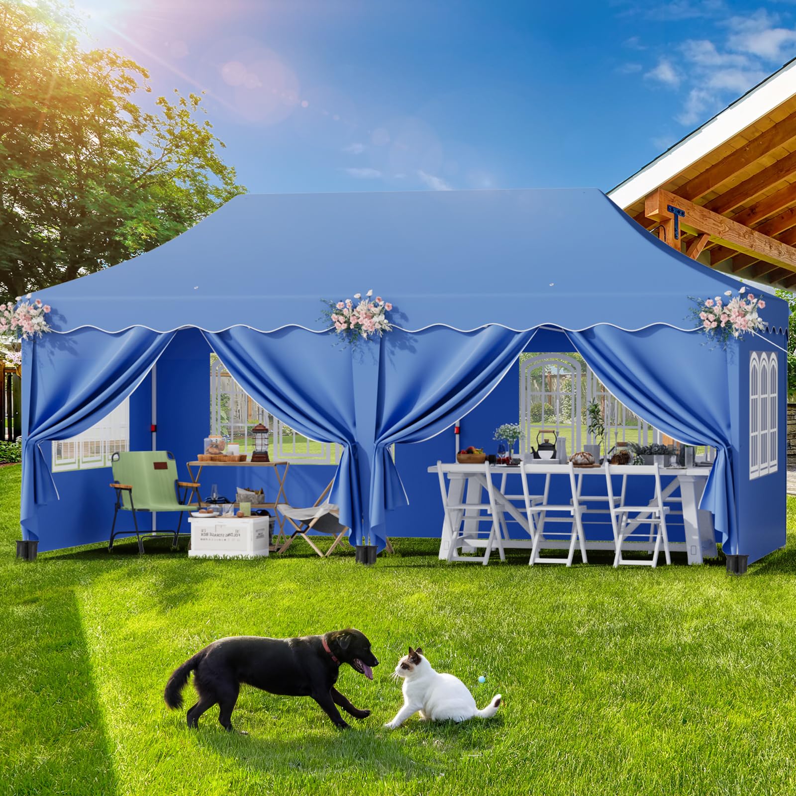 Vouwpaviljoen 3x6, Waterdicht en Stabiel Winterbestendig Paviljoen 3x6, Tuintent met Zijpanelen, Partytent 420D Oxford, Tuinpaviljoen met Instelbare Hoogte, UV-Bescherming 50 , Paviljoen voor Markt