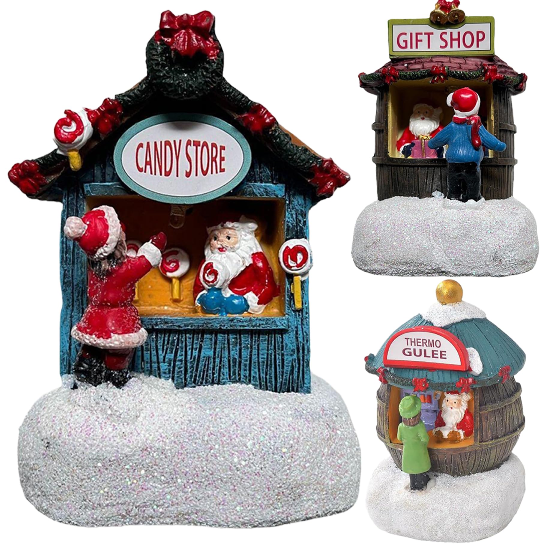 Village de Noël lumineux LED en résine comprenant 3 maisons miniatures de table