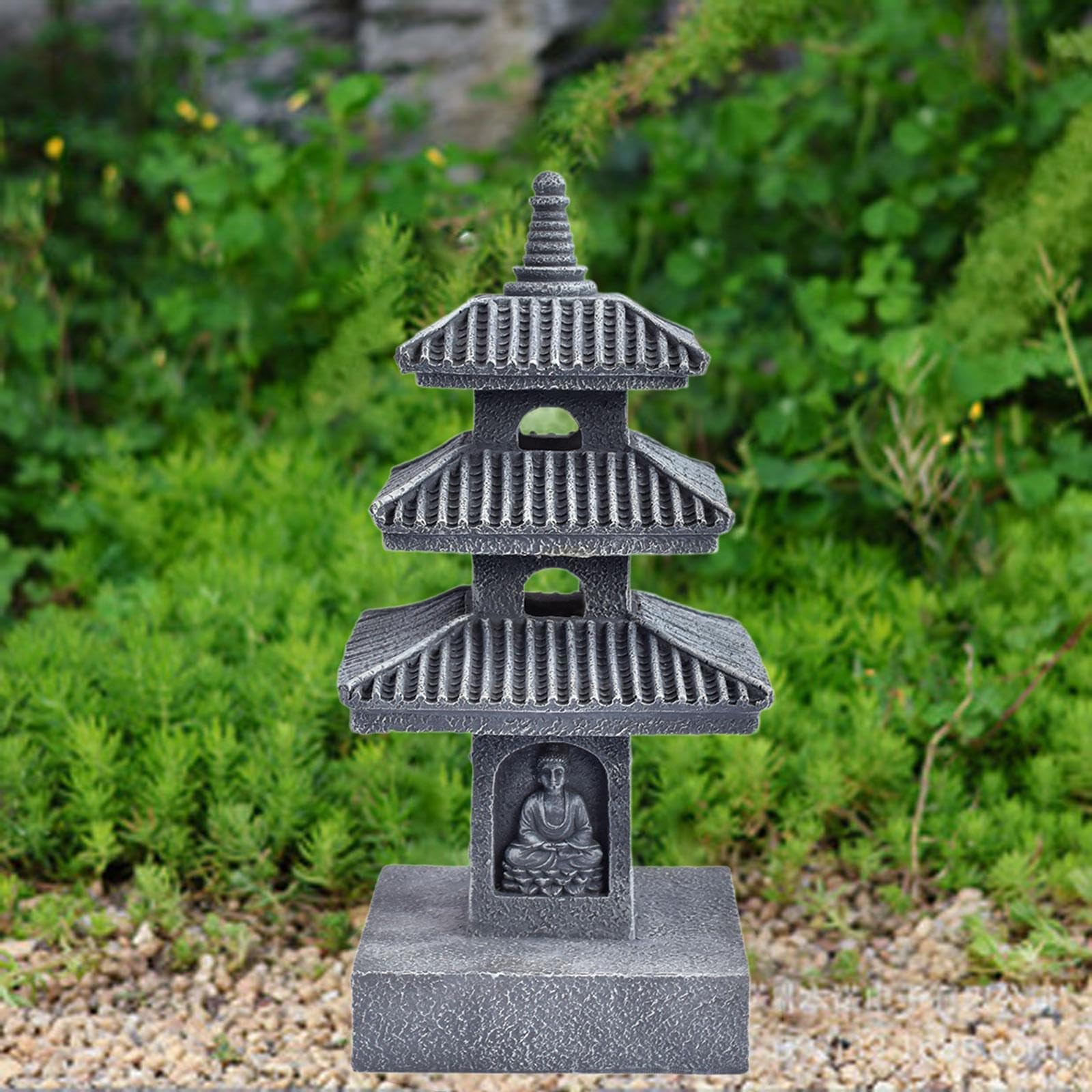 Statua da Giardino a Forma di Pagoda Solare, Ornamento per Paesaggio Cinese, Decorazione per Cortile, Statuetta in Resina, Scultura in Pietra Artigian, Grigio Scuro