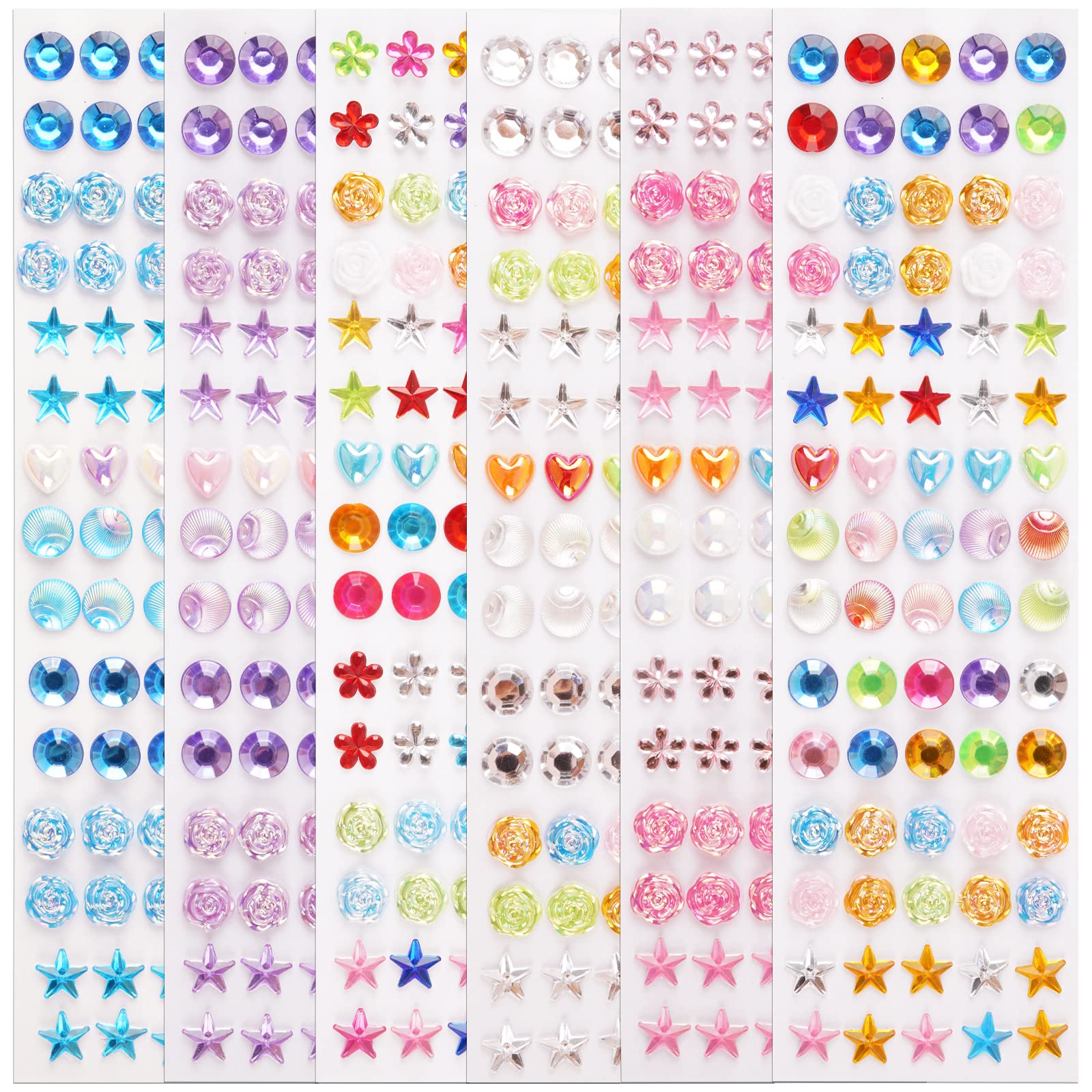 450pcs Gem Stickers for Crafts Stick on Gems Self Adhesive Sticky Gems Rhinestone Stickers Jewels for Crafting (Multicoloured 6 Sheets)
