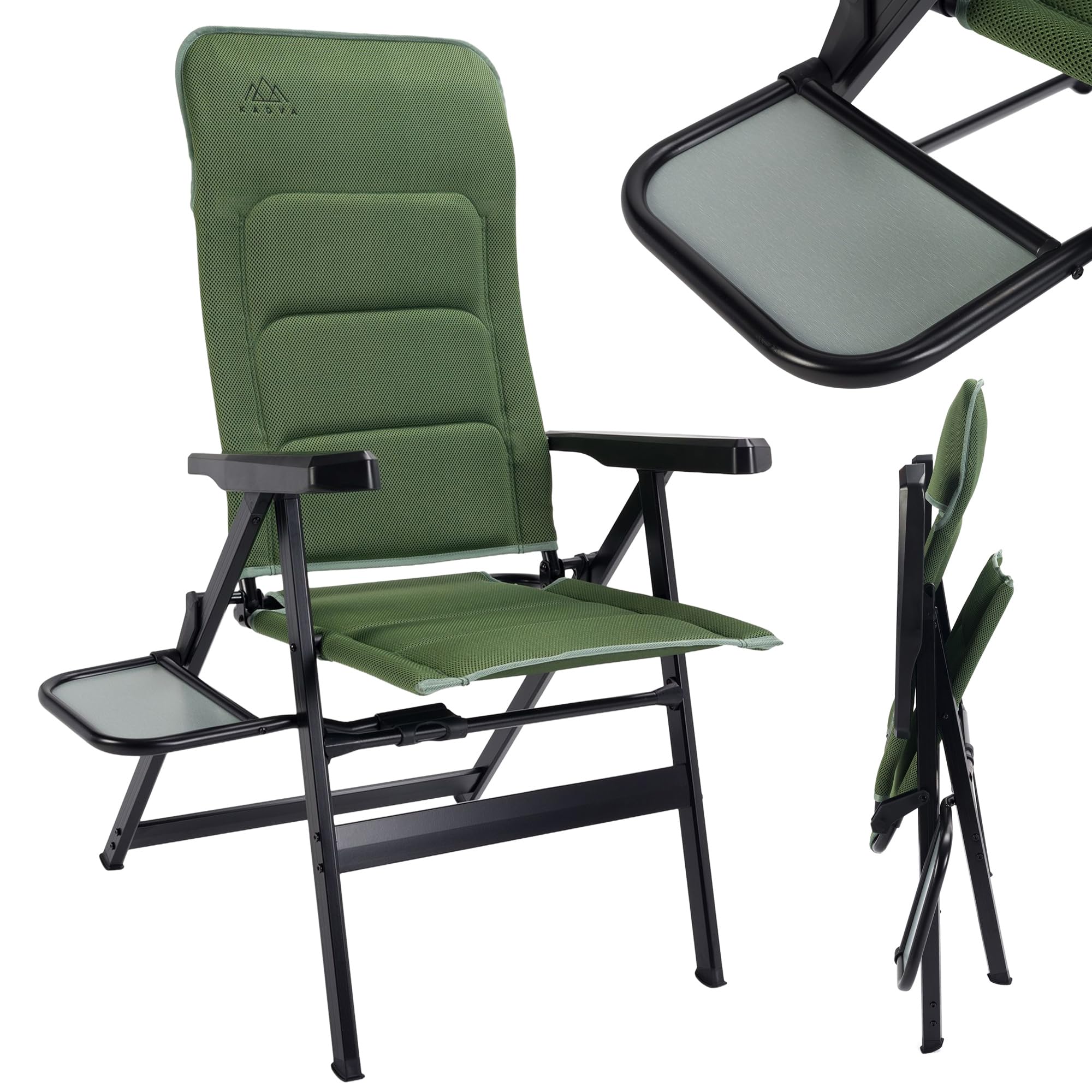 KADVA Faltstuhl CAMPChair 3.0 mit den Maßen 48x43x47/121 cm Campingstuhl mit Rückenlehne und Ablage aus starken Materialien Stabile und Faltbare Konstruktion Bequem Farbe Grün Küche, Haushalt & Wohnen