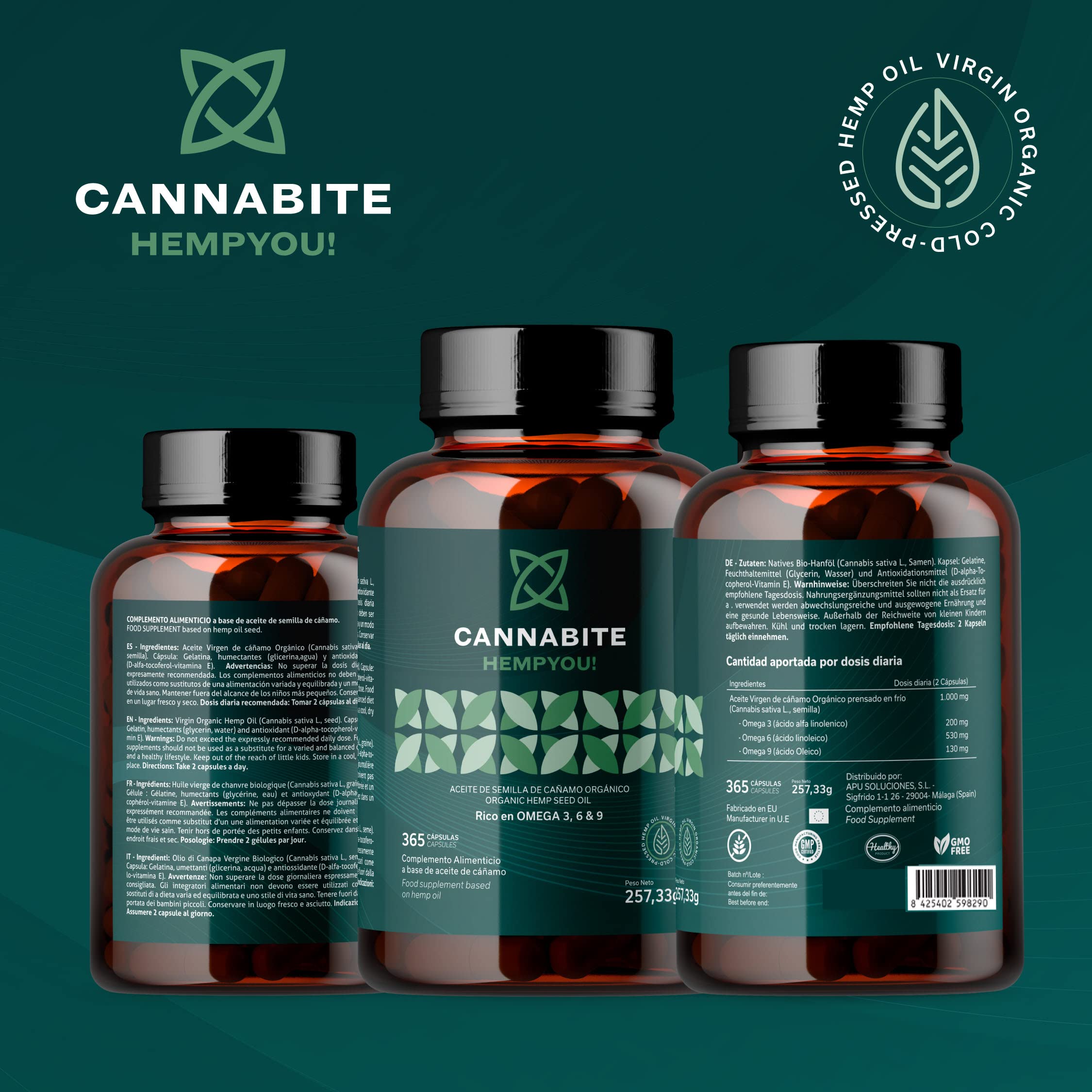 Omega 3, 6, 9 Vegetale - 365 Capsule Di Olio Di Semi Di Canapa Vergine, Spremuto A Freddo, Senza Additivi,