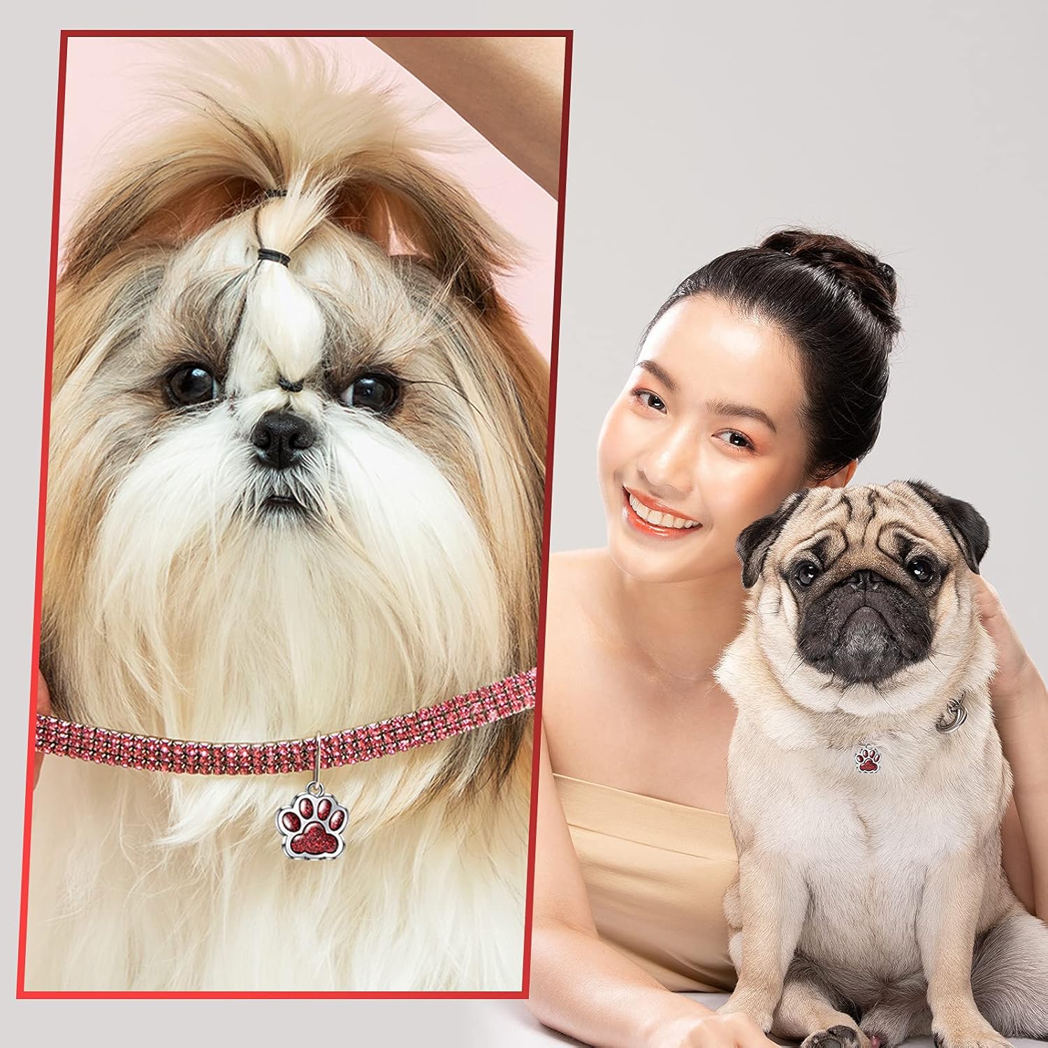 Hicarer 80 Pieces Dog Charms for Jewelry Making Animal Cat Dog Paw Charms Pendants Crystal Beads Glitter Footprint Jewelry Findings DIY Necklace Bracelet, 8 Colors(Glitter Style) - Image 5