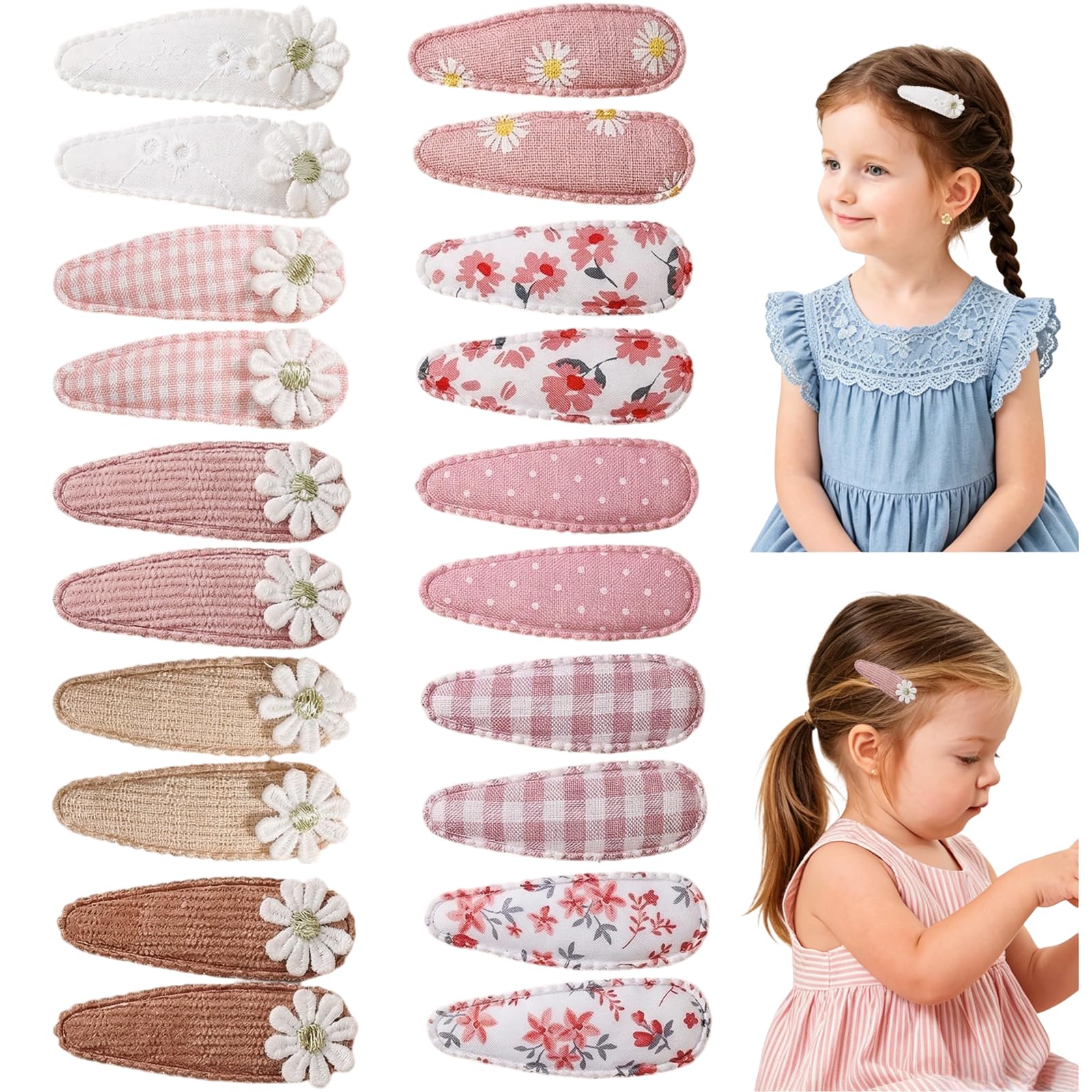 Aribliseza Hair Clips, Pack of 20, Hair Ties for Girls, Hair Accessories with Bow, Floral Hair Clips for Children & Toddlers, Non-slip Hair Clips for Girls