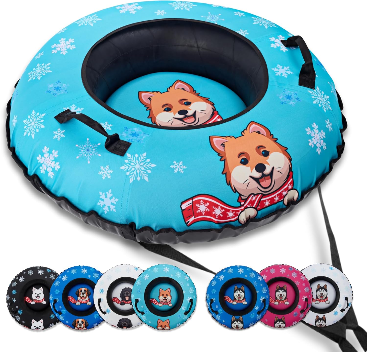 Snow Tube for Adults & Kids | Heavy-Duty Inflatable Snow Tube with Super Slick Base, Freeze-Proof 1000D Base | Durable Snow Tubes for Kids | Snow Dog Series