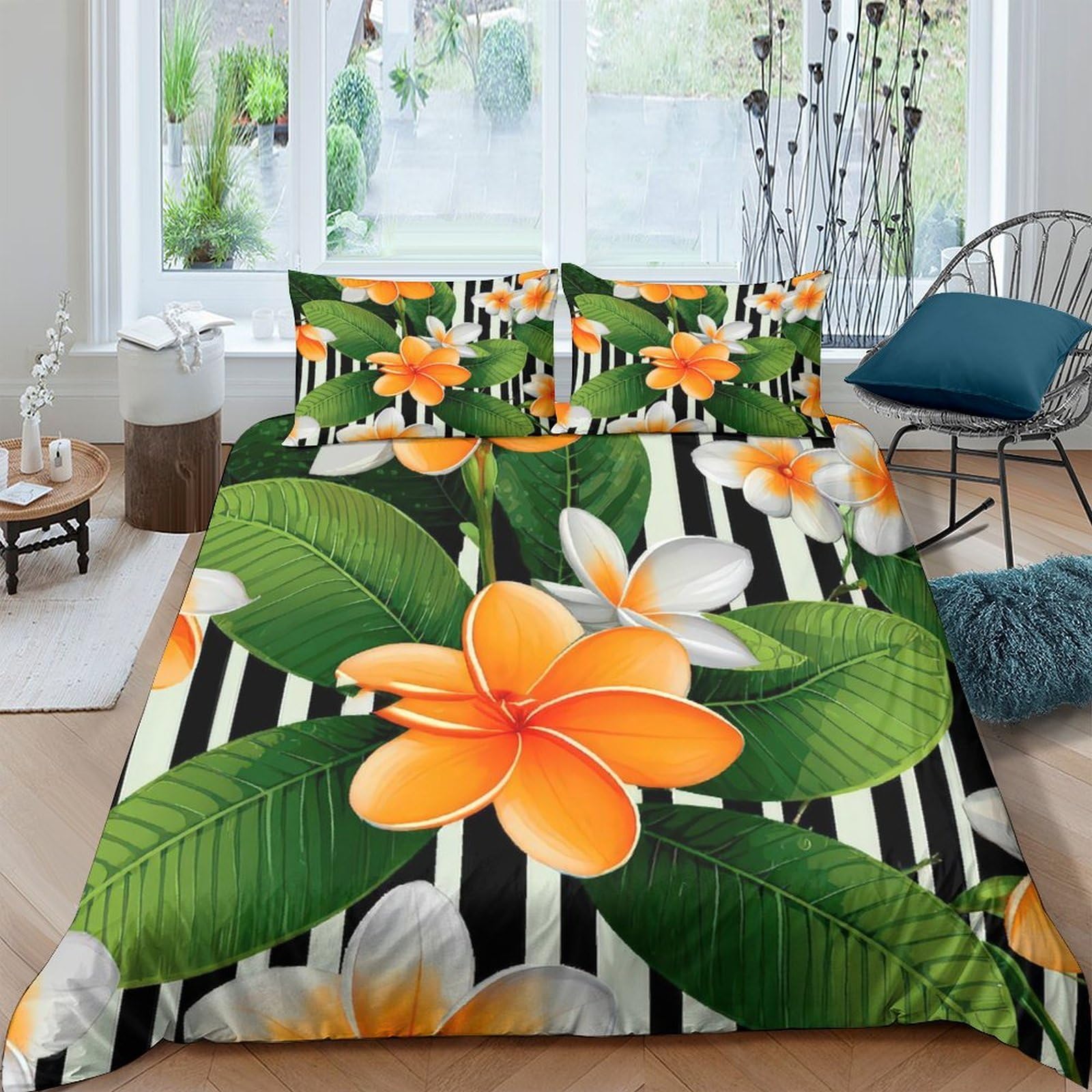Ctjqhvkz Style-5 3D Printed Tropical Plumeria Fitted Sheet Microfiber Soft Botanical Leaves Mattress Cover Anti-Slip Washable For Bedroom Dorm Decor Single（135X200cm）