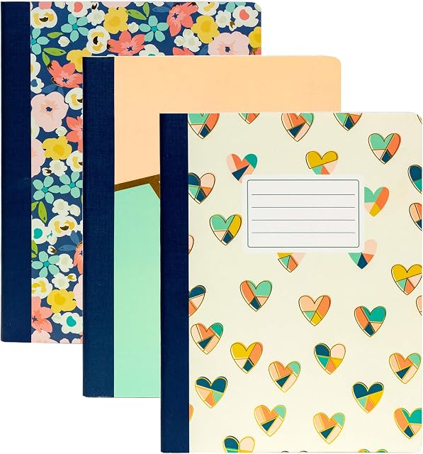 Pukka Pad, Carpe Diem 3-Pack Composition Notebook 70 Premium 80 GSM Ruled Sheets, Floral Love
