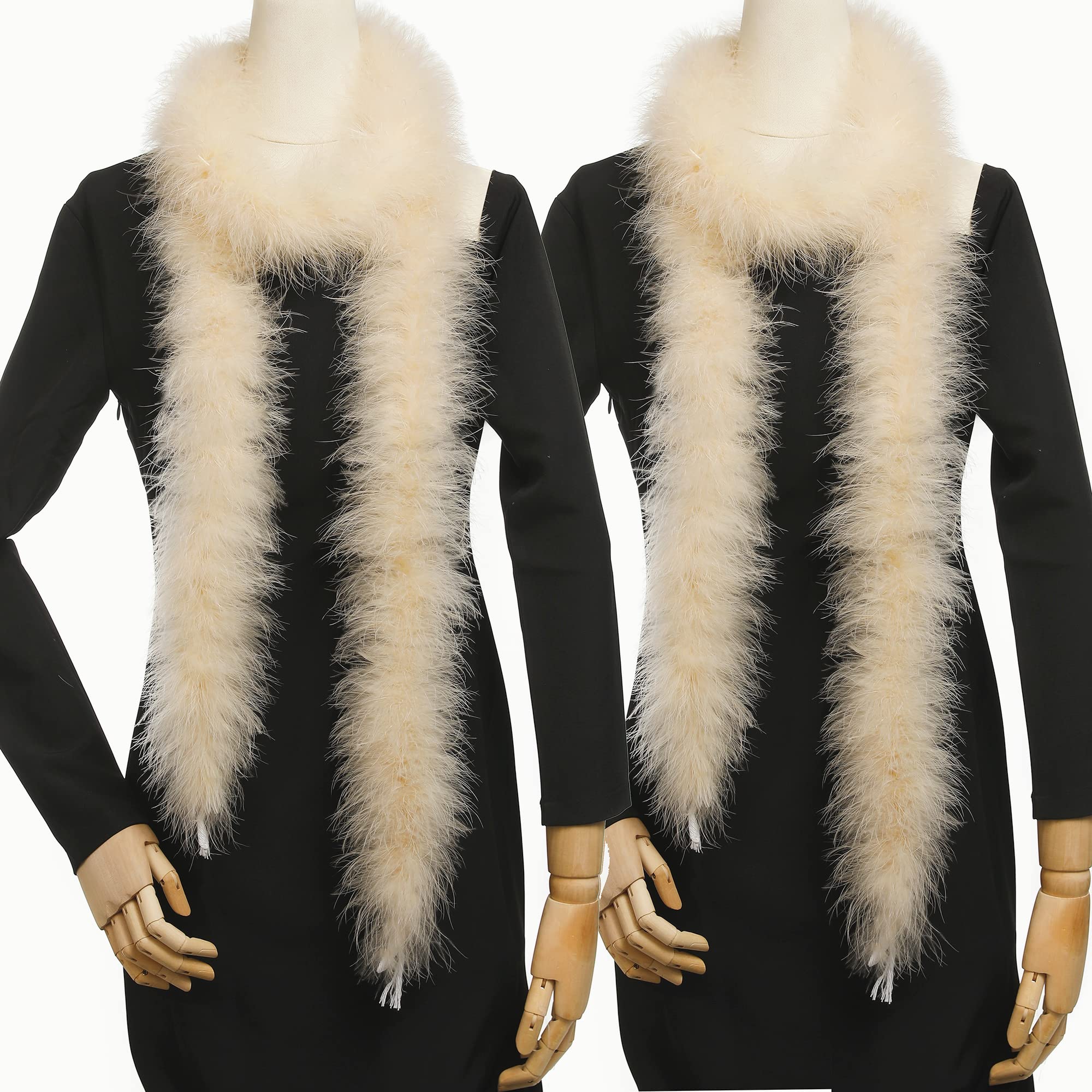 Holmgren2Pcs 25g 2 Yards Feather Boas, Champagne Feathers Boa for DIY Craft Clothing, Home Wedding Party Decoration (Champagne)