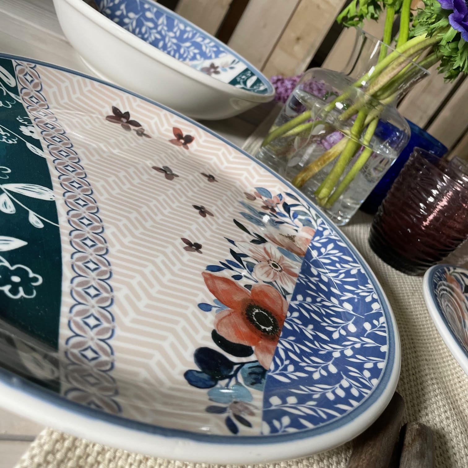 Wald Collezione da Tavola di Piatti Piani, Fondi, Frutta, Insalatiera e Portata in Ceramica, Decoro Acquerello, Lavabili in Lavastoviglie (Piatto piano - 6 pz)