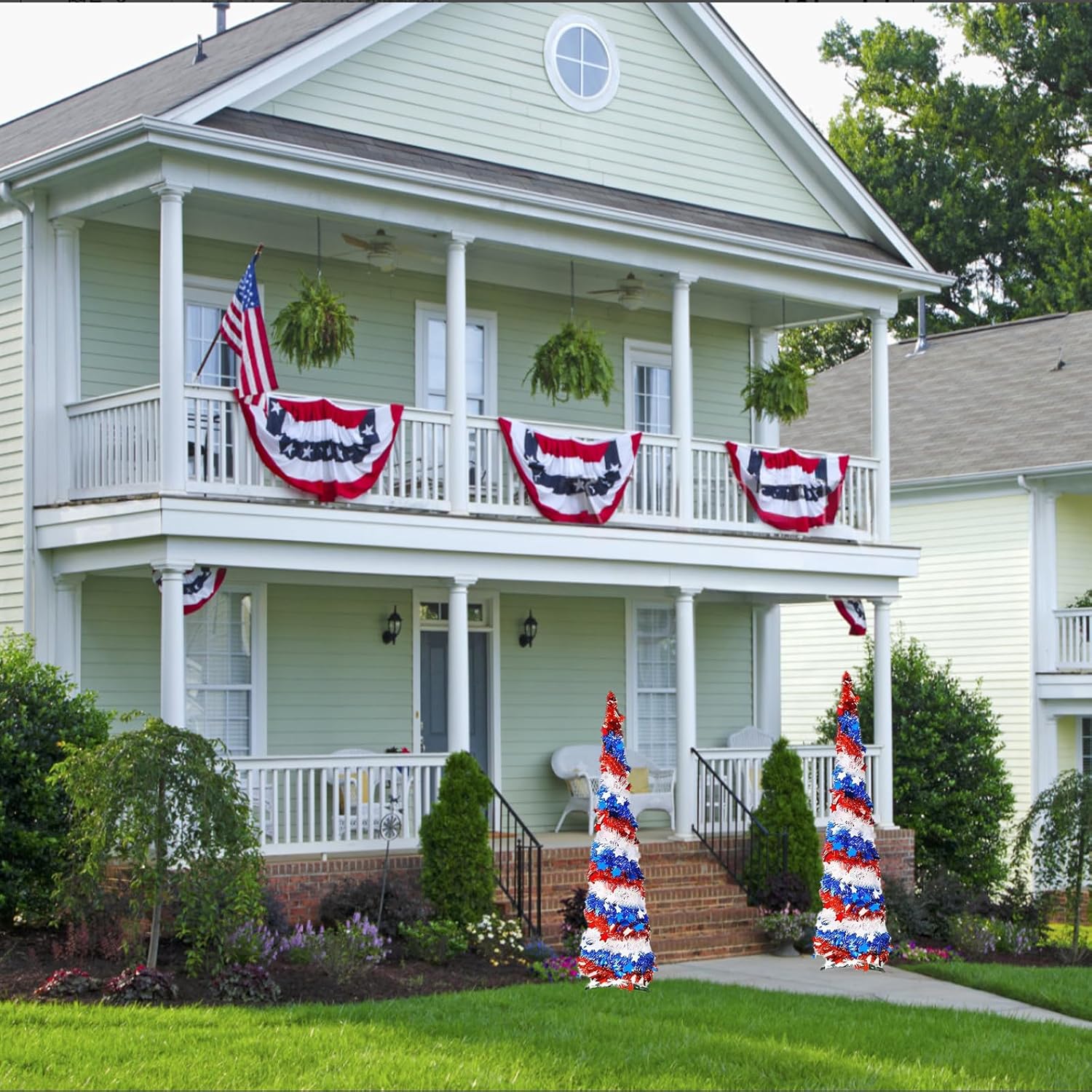 5Ft Pop up Christmas Tree 4th of July Patriotic Decorations Tree, Artificial Collapsible Star Sequins Christmas Tree for Indoor Outdoor Independence Day Red White and Blue Decorations