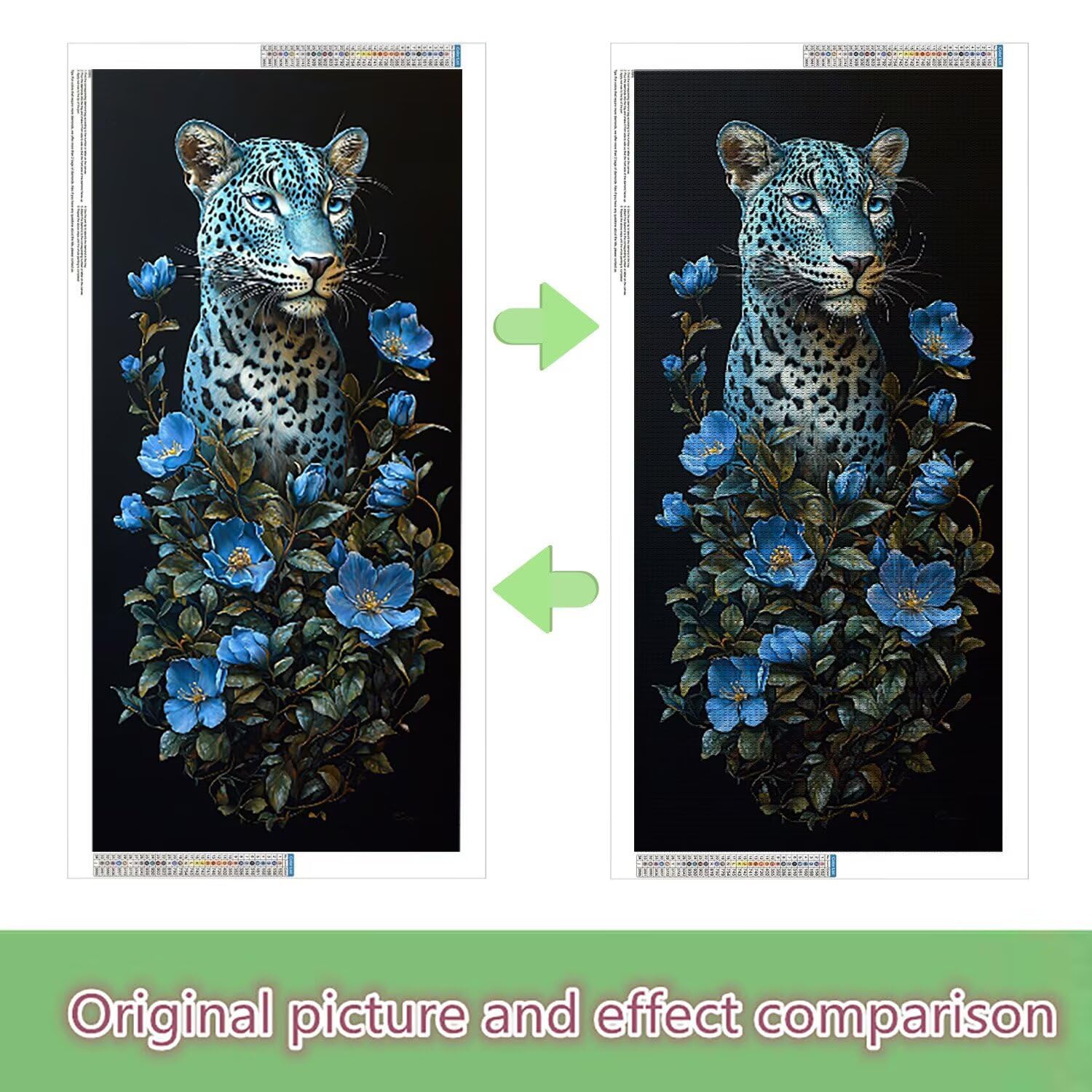 5D Leopard Kwiaty Diamentowe Malowanie, Diamonds Painting Kompletny zestaw, Diamond Art Kit DIY Dorośli DIY Kryształ Diament Malarstwo, Malarstwo Do Dekoracji Ściany Domu 90x180cm B-40