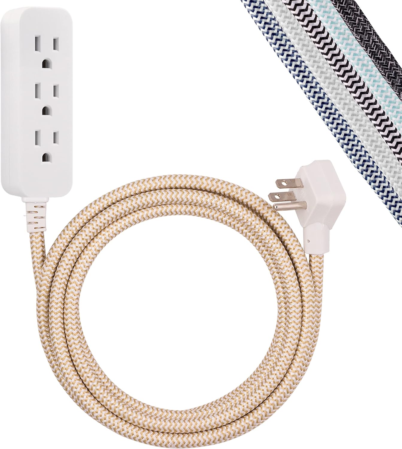 Cordinate Designer 3-Outlet Power Strip, Surge Protection, 10 Ft Braided Cord, Brown/White, 37916