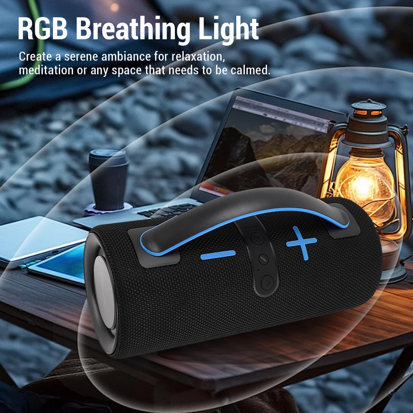 Bezprzewodowy Głośnik Bluetooth, Wodoodporny Głośnik Bluetooth V5.3 IPX4 ze światłami RGB, Wbudowany Mikrofon, Przenośny Głośnik z Uchwytem do Użytku na Zewnątrz, na Basenie, na