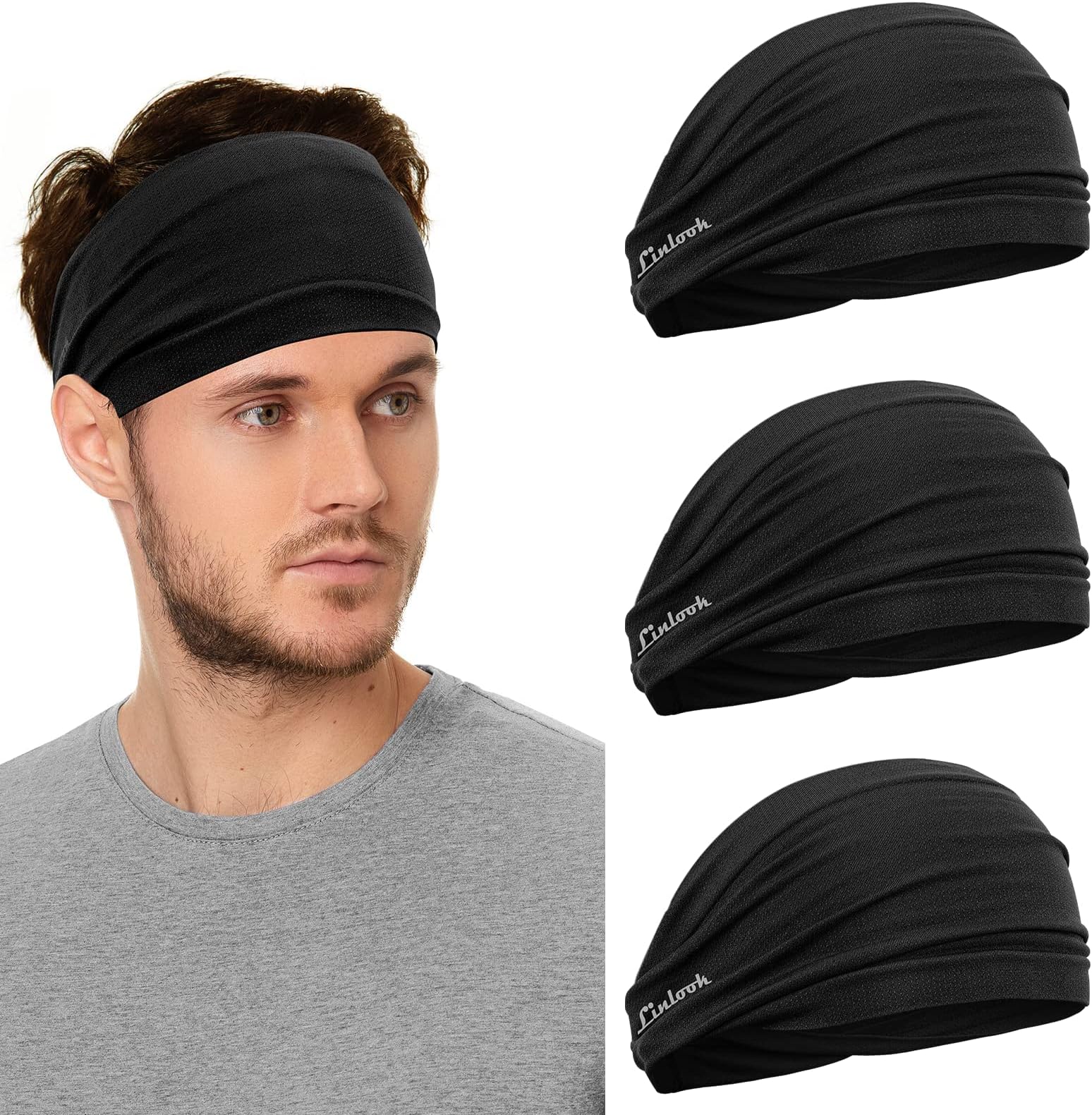 Headbands Men - Wide Head Sweatband for Sports, Fitness, Jogging, Running, Cycling, Hiking, Crossfit and Yoga
