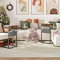 Vista 2 de HOOBRO C Shaped End Table with Charging Station, 28" H Couch Side Table Slide Under, Sofa Arm Tray Table with Storage Bag for Living Room, Recliner