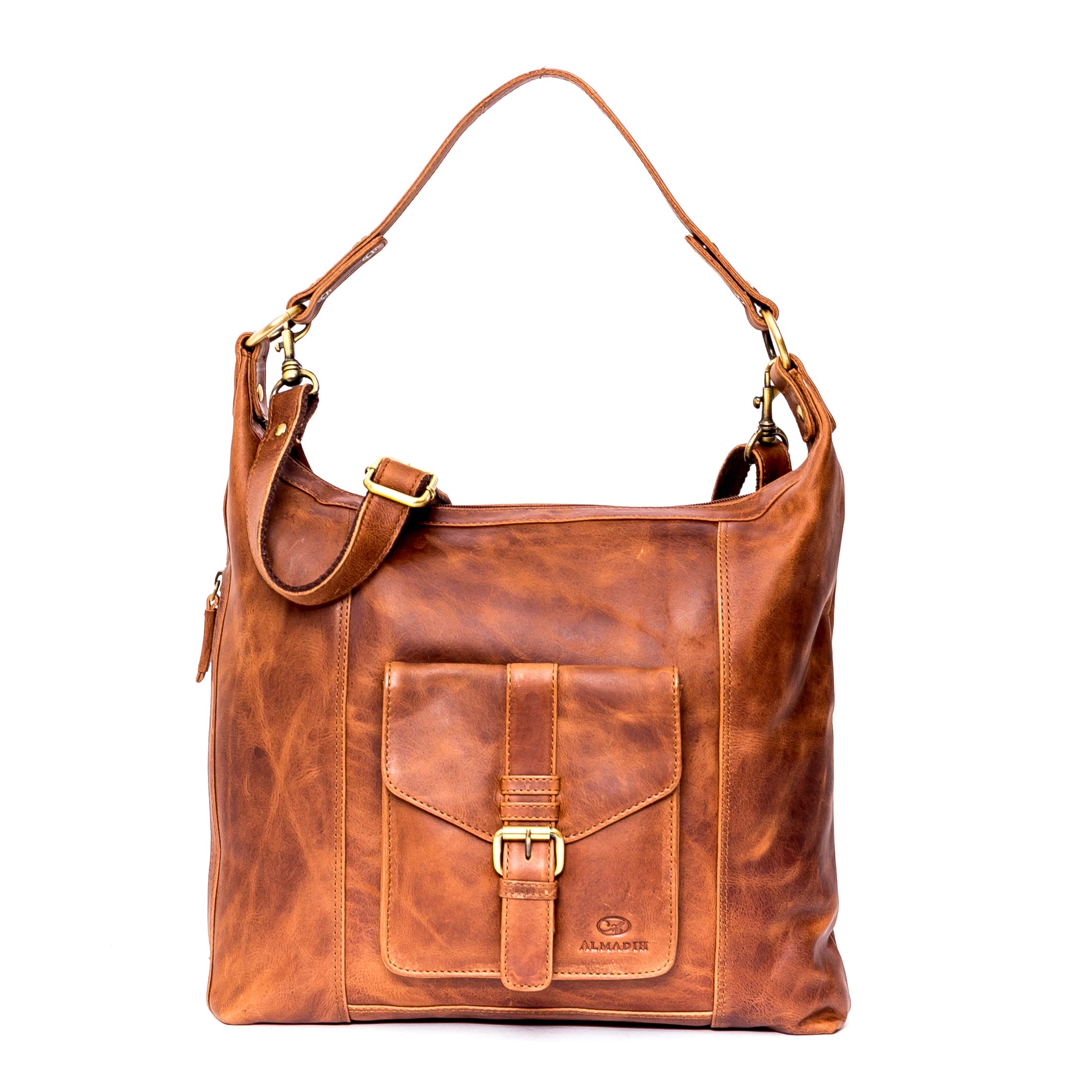 ALMADIH Premium Leder Damentasche Umhängetasche SARA - Ledertasche Handtasche Schultertasche Henkeltasche Businesstasche Shopper Freizeittasche Hobo Tragetasche große Damen Tasche