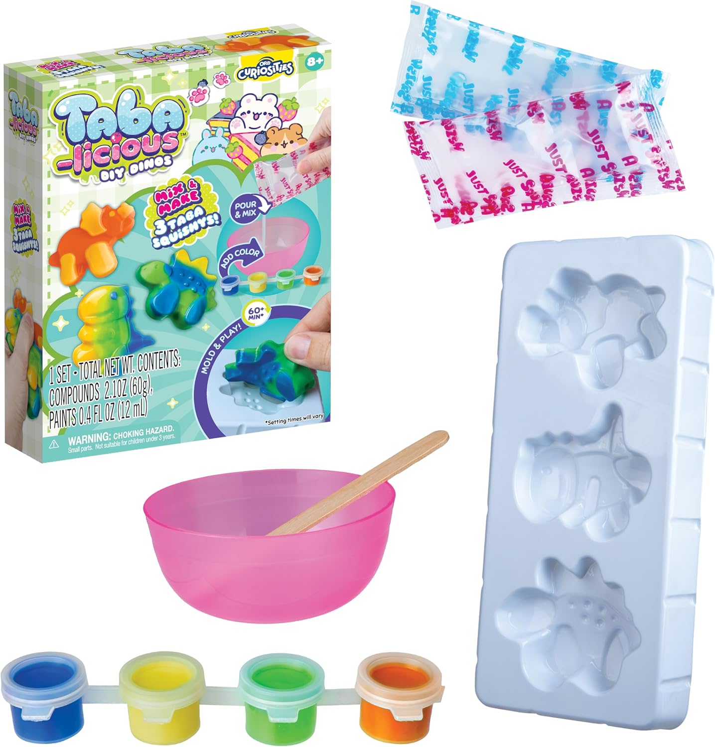 ORB Tabalicious DIY Dinosaur TABA Squishy Kit - Craft Kits for Kids - Make Your Own TABA Dinosaur Squishy Toys - Includes Silicone Mold, Mix, Colors and More for Crafting Dino Squishies - All in 1 Kit