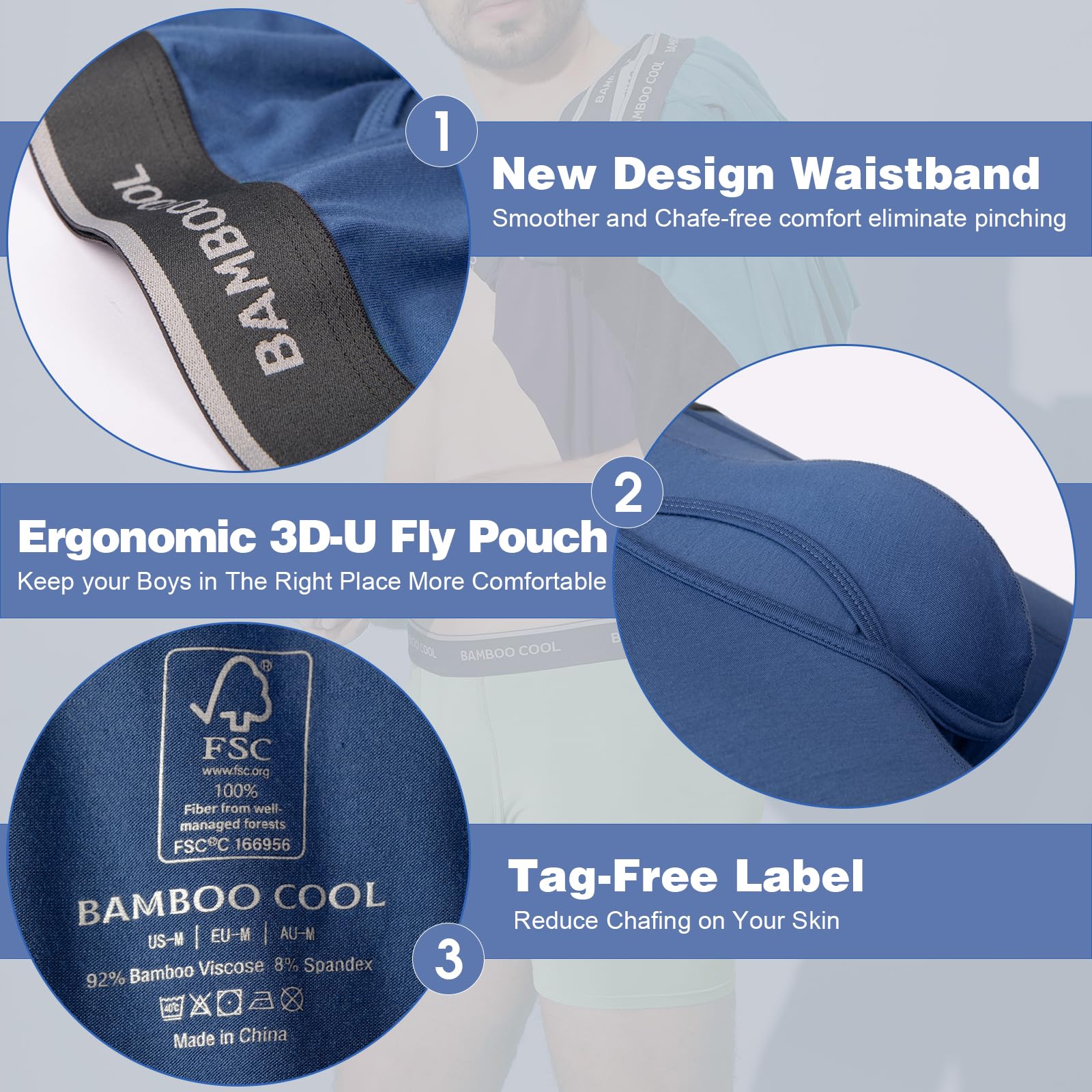 BAMBOO COOL Calzoncillos tipo bóxer para hombre, ropa interior suave y transpirable (paquete de 4 o 7)