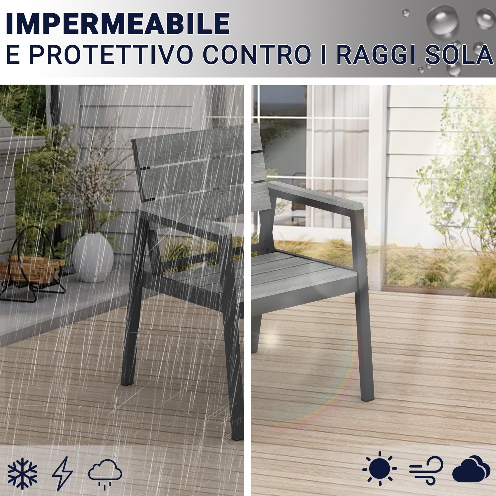 Devoko Sedie da Giardino Set di 2, Sedie da Esterno Alluminio Resistenti e Impermeabili con Finitura a Vena di Legno, Seduta di Dimensione Maggiorata che Supporta 160 kg, Facili da Pulire, Grigio