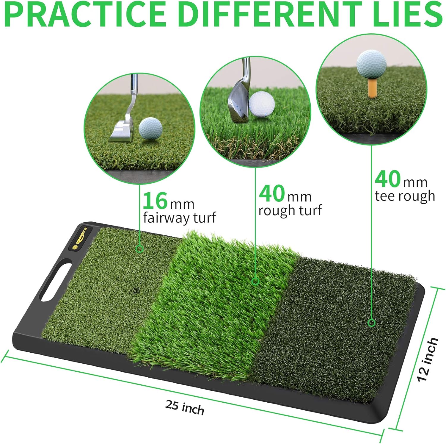 Keenstone Turf Golf Hitting Mat (12 Golf Tees & 1 Rubber Tee & 3 Position Marks Included) - Portable Heavy Duty Rubber Base Golf Grass Mat for Indoor or Outdoor Training (M(16” x 24”)) : Sports & Outdoors