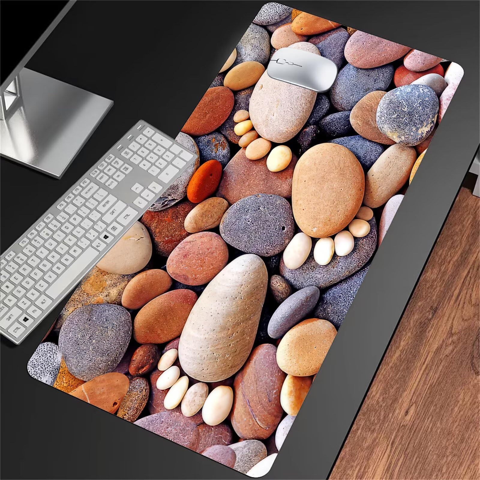Duża podkładka pod mysz do gier 1000 x 500 x 2 mm podkładka pod mysz XXL, podkładka pod mysz do gier z przeszytymi krawędziami i antypoślizgową gumową podstawą, do domu i biura (kamienie)