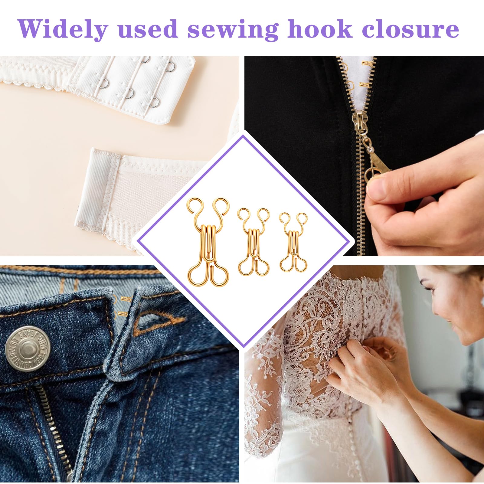 Molain Sewing Hooks And Eyes - 60 Pairs Gold, 12/14/17mm Sizes
