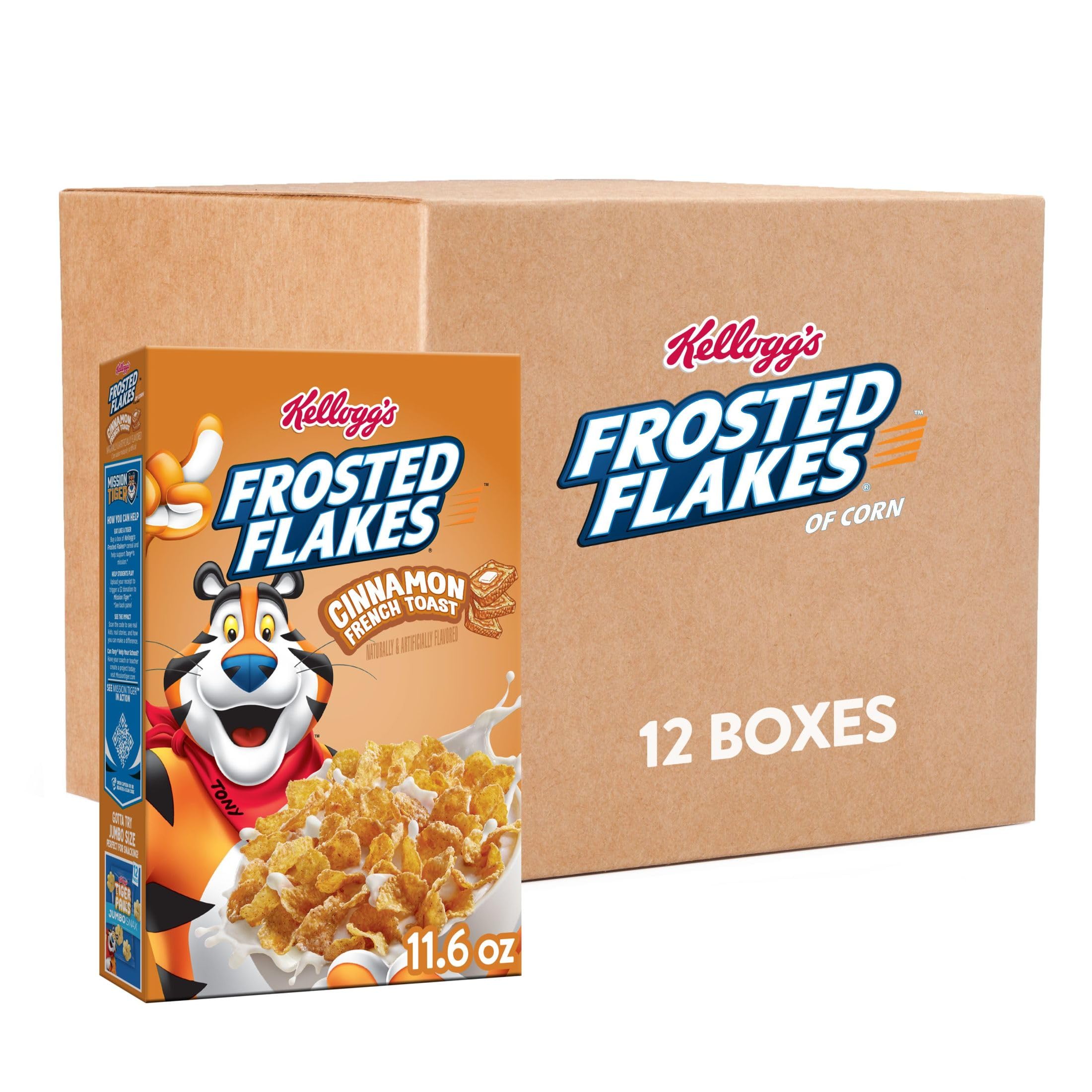 Kellogg's Frosted FlakesBreakfast Cereal, Kids Cereal, Family Breakfast, Cinnamon French Toast (12 Boxes)