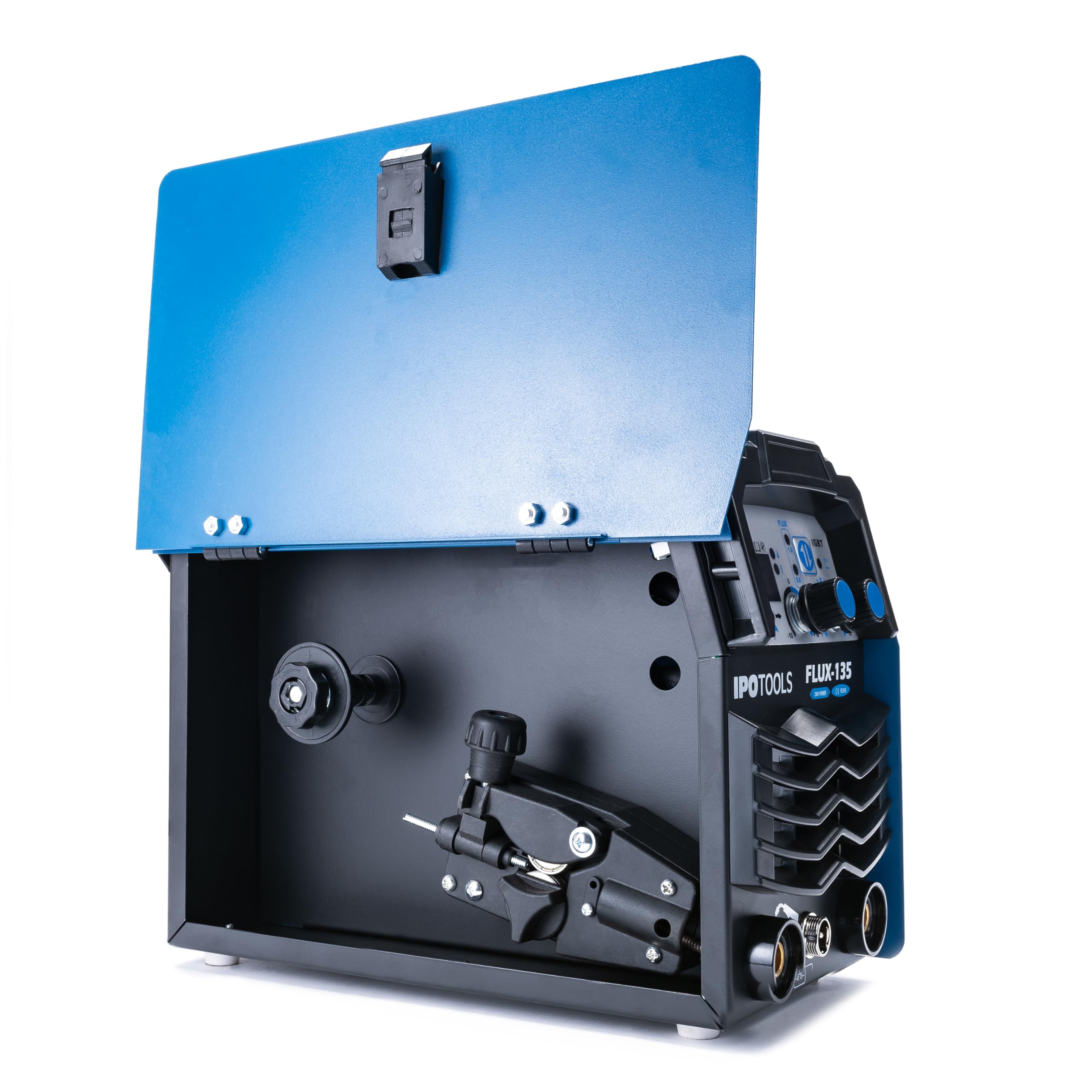 IPOTOOLS FLUX-135 Fülldraht Schweißgerät Ohne Gas 135A – 3-in-1 FLUX/ARC/MMA Inverter Schweißgerät mit Synergischem Drahtvorschub, IGBT, 230V, Kompakt & Tragbar – 7 Jahre Garantie