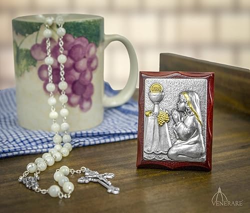 Miniatura 3 de Placa de recuerdo de la primera comunión tallada a mano (niña)