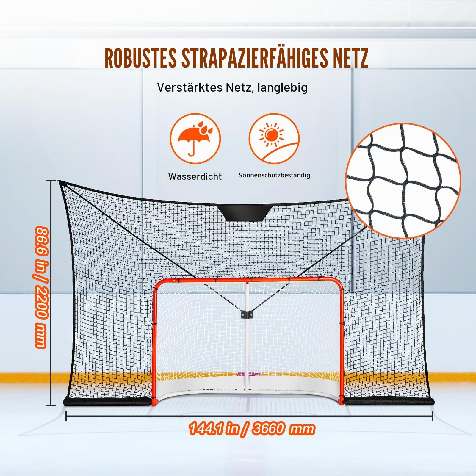VEVOR Hockeytornetz Streethockeynetz, Straßenhockey Hockeynetz, 366 x 220 cm Zielnetz, Hockey-Training, tragbares Indoor-Outdoor-Hockeytor Netz, schwarz/rot/weiß, (Torrahmen Nicht inbegriffen)