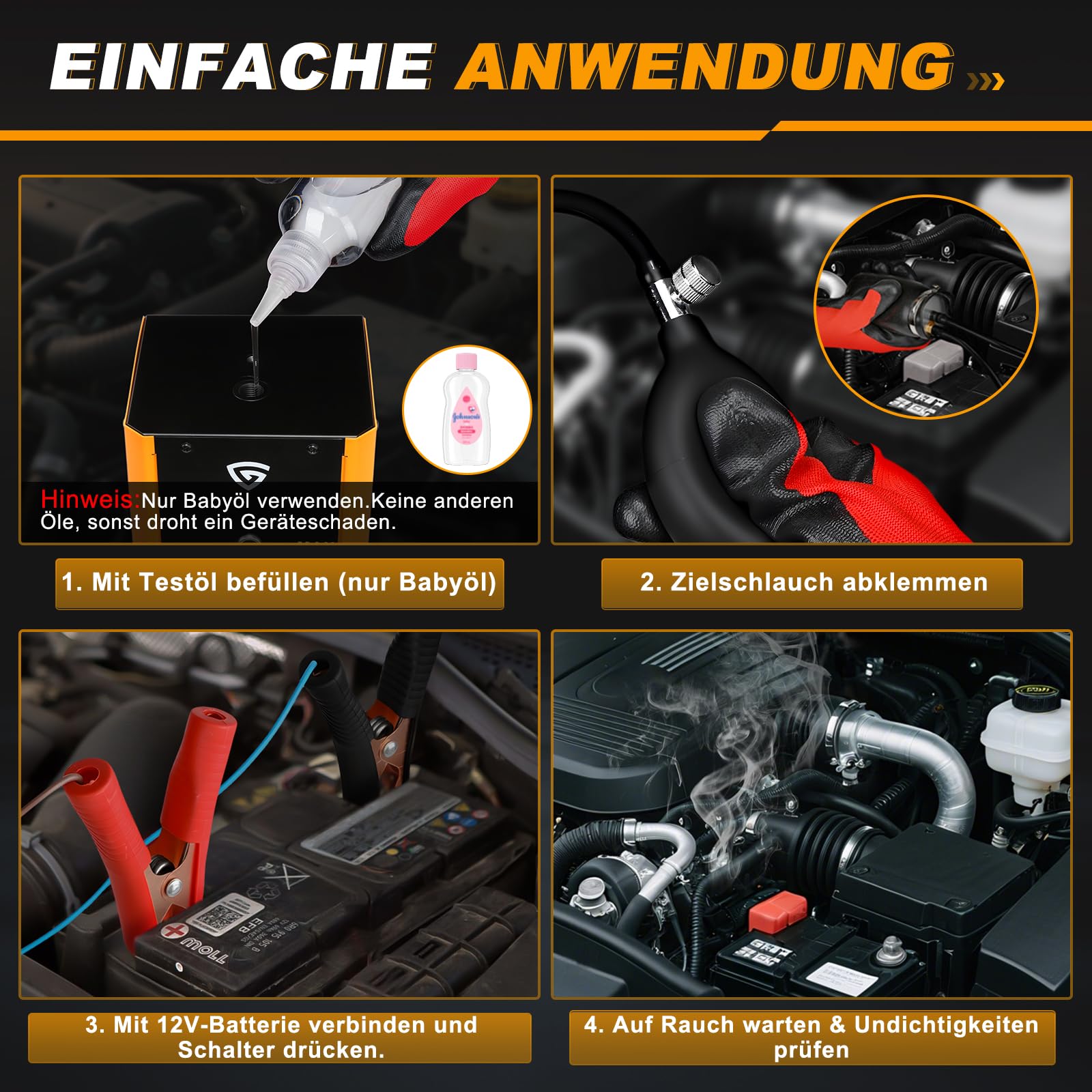GEARMONSTER Nebelmaschine KFZ Rauchmaschine Lecksuchgerät mit Eingebaute Luftpumpe, DC 12V Rauch Maschine für Autos, Motorräder, Leicht-LKWs, Boote, ATV, Schneemobile