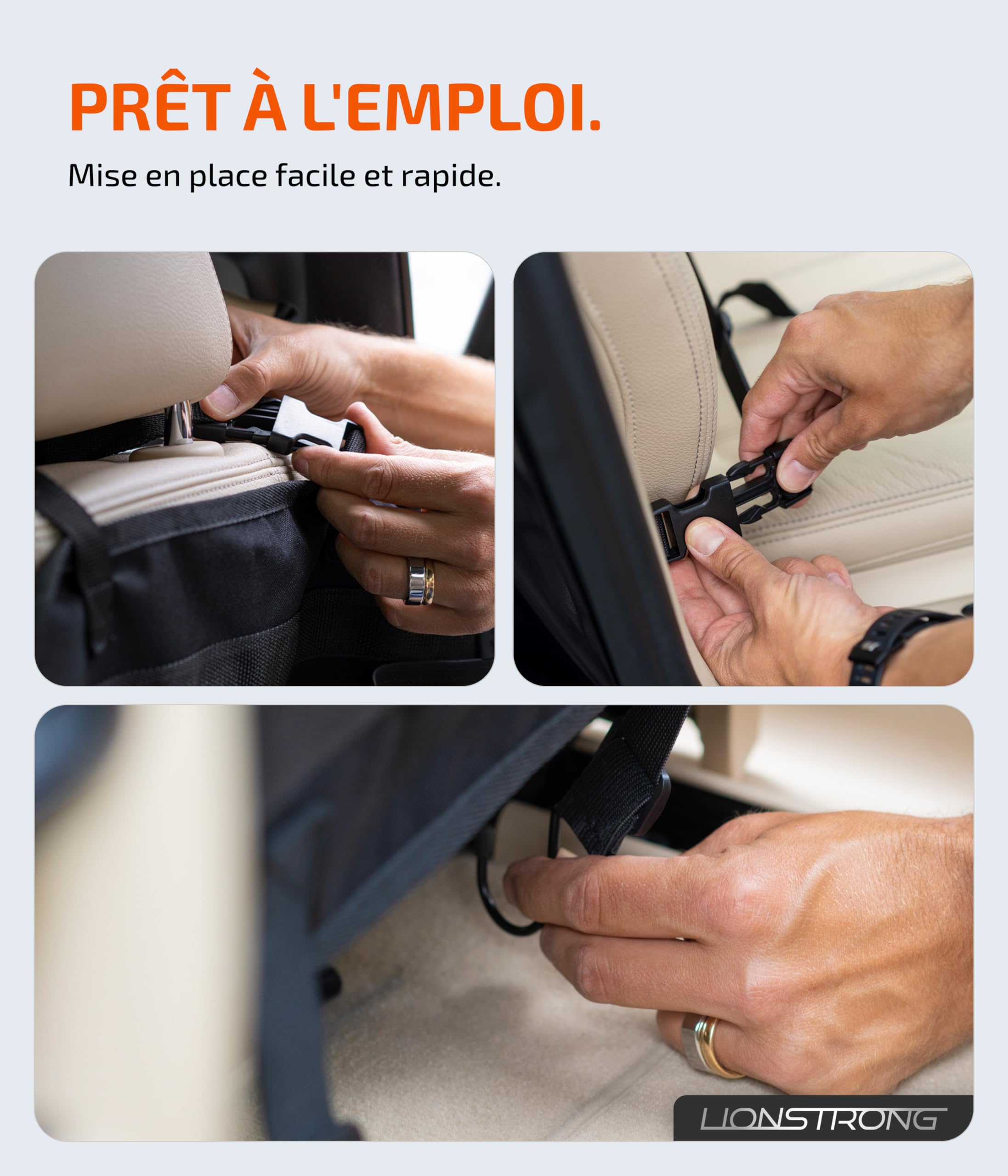 LIONSTRONG Organisateur de voiture - protecteurs de siège de voiture - kick mats - pour siège auto avec grande poche - 2 pièces