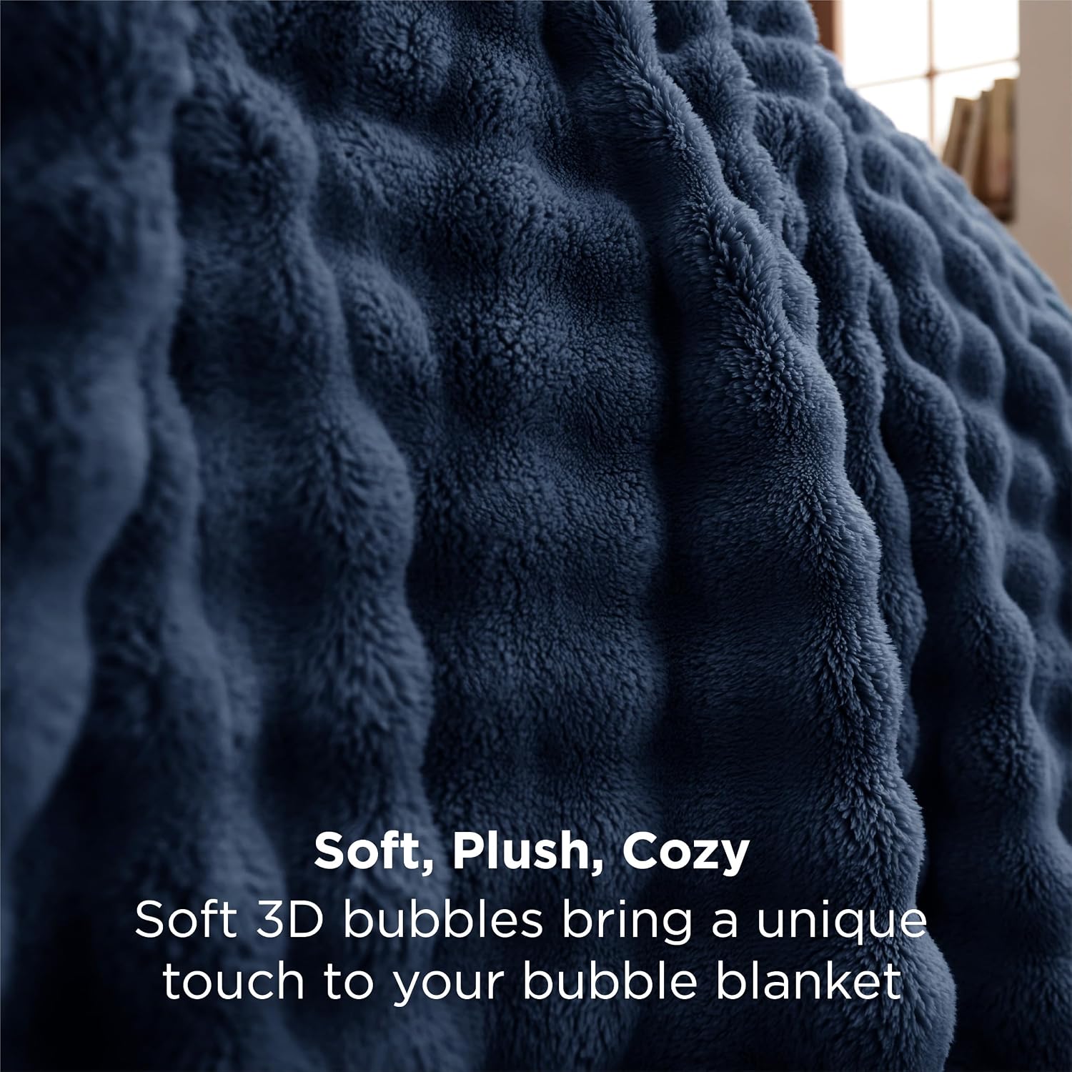  3D Fleece Bubble Blanket for Couch - GentleSoft Blue Throw Blanket for Sofa Bed Room Decor - Luxury Soft Cozy Gifts for Women Girls, Lightweight, All Seasons, Navy Blue, 50"×60" thumbnail