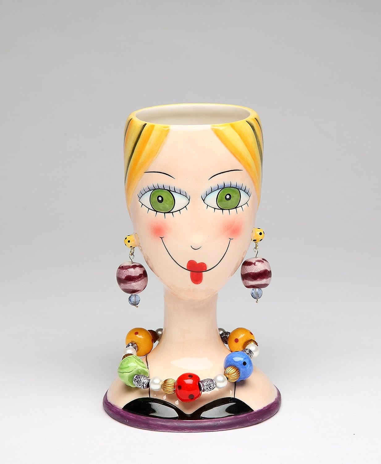 Cosmos Gifts 61863 Fine Ceramic Sugar High Social Lady with Earrings & Necklace Makeup Brushes Holder Vase, 6-1/4" H