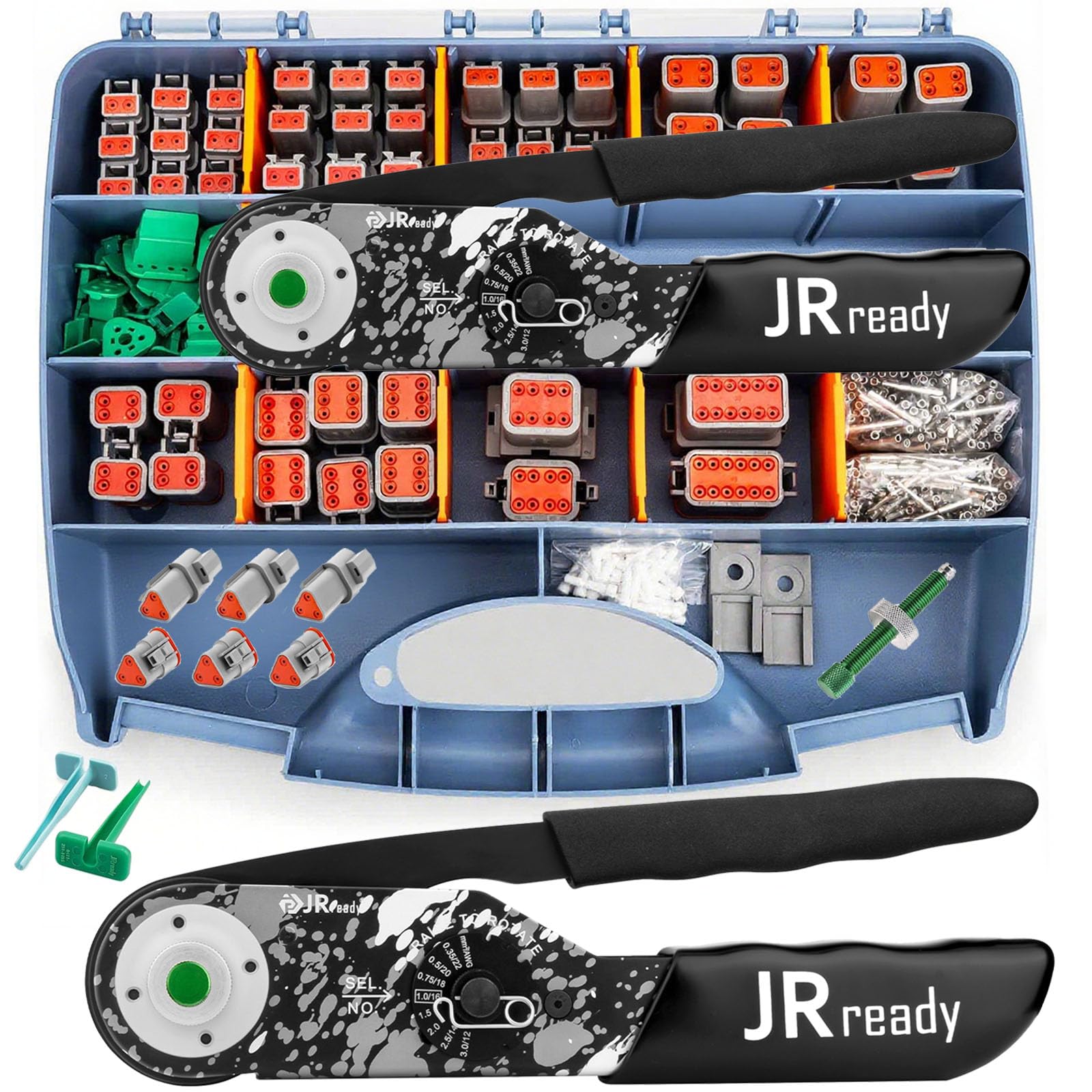 JRready DW5009-01 Deutsch Connectors Crimping Tool Kit, 2 3 4 6 8 12 DT Connectors Waterproof Connector with Ratcheting Crimper 22-12 AWG, Automotive Solid Contacts, Deutsch Pin Removal Tool