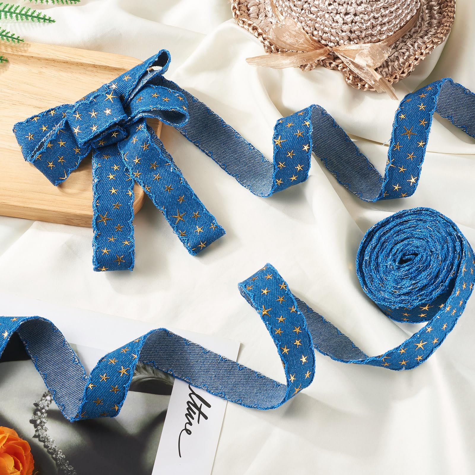 Amazon.com: FASHEWELRY 5 Yards Gold Star Denim Cloth Ribbons 1