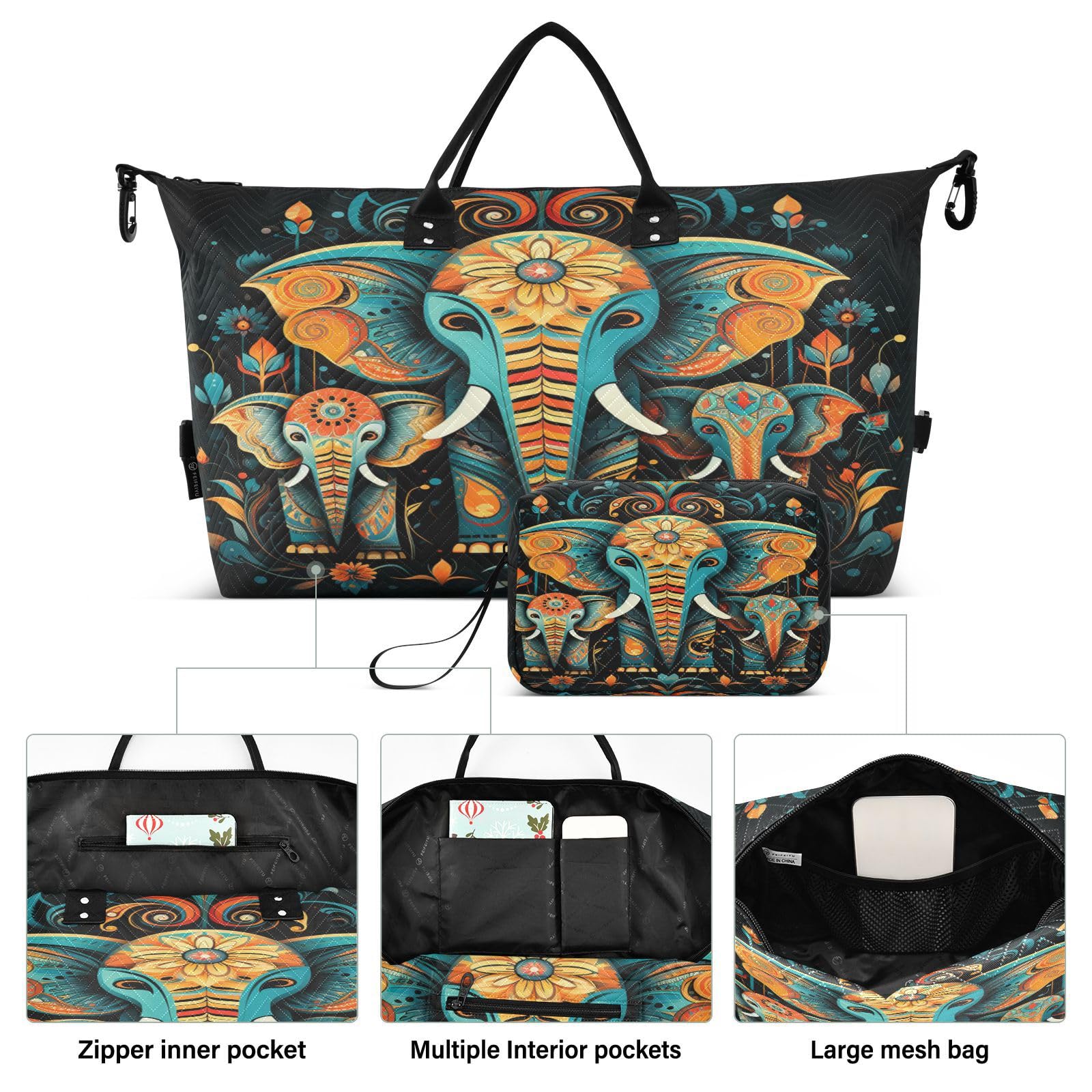Cool Watercolor Elephants Sports Swim Gym Bag Weekender Duffel Travel Bags Handbag with Makeup Storage Bag for Girls Men